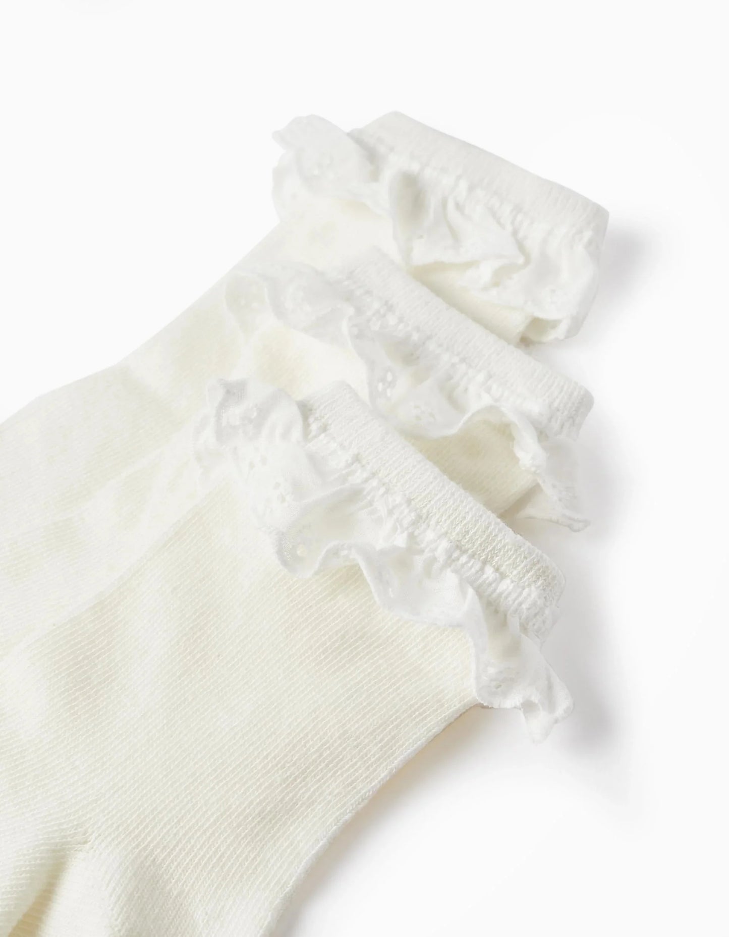 Pack of 3 Pairs of Socks with Broderie Anglaise for Girls, White