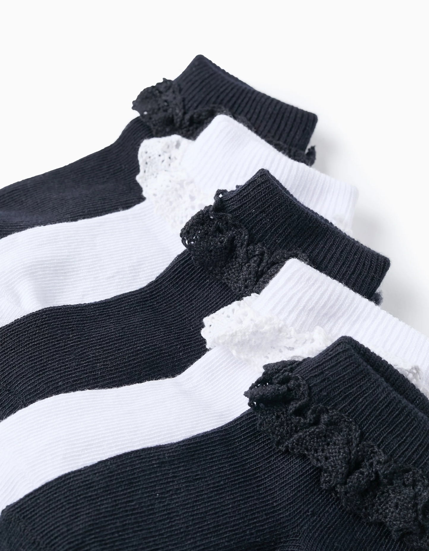 Pack of 5 Pairs of Socks with Crochet for Baby Girls, White/Blue