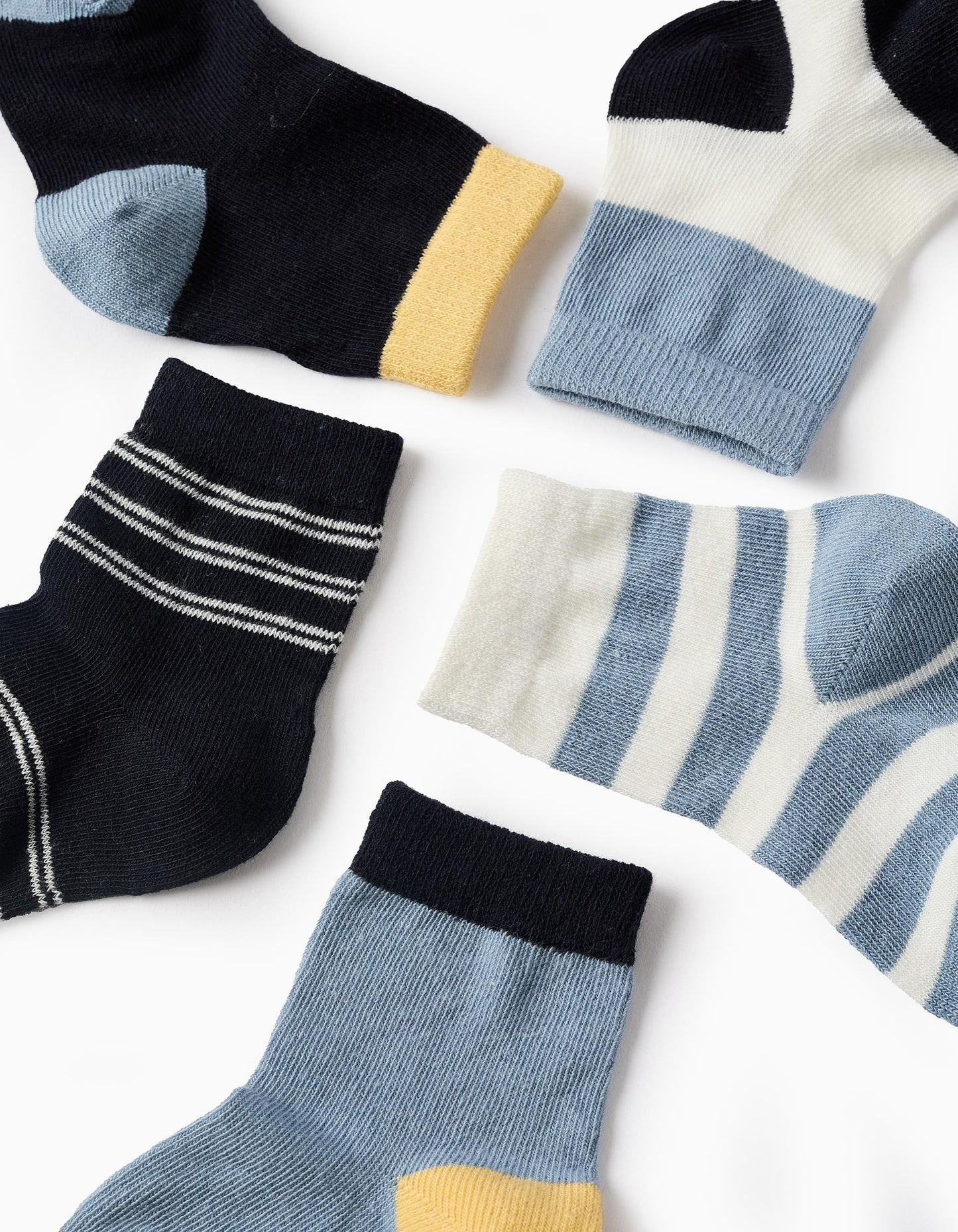Pack of 5 Pairs of Socks for Baby Boys 'Stripes', Blue/White/Yellow