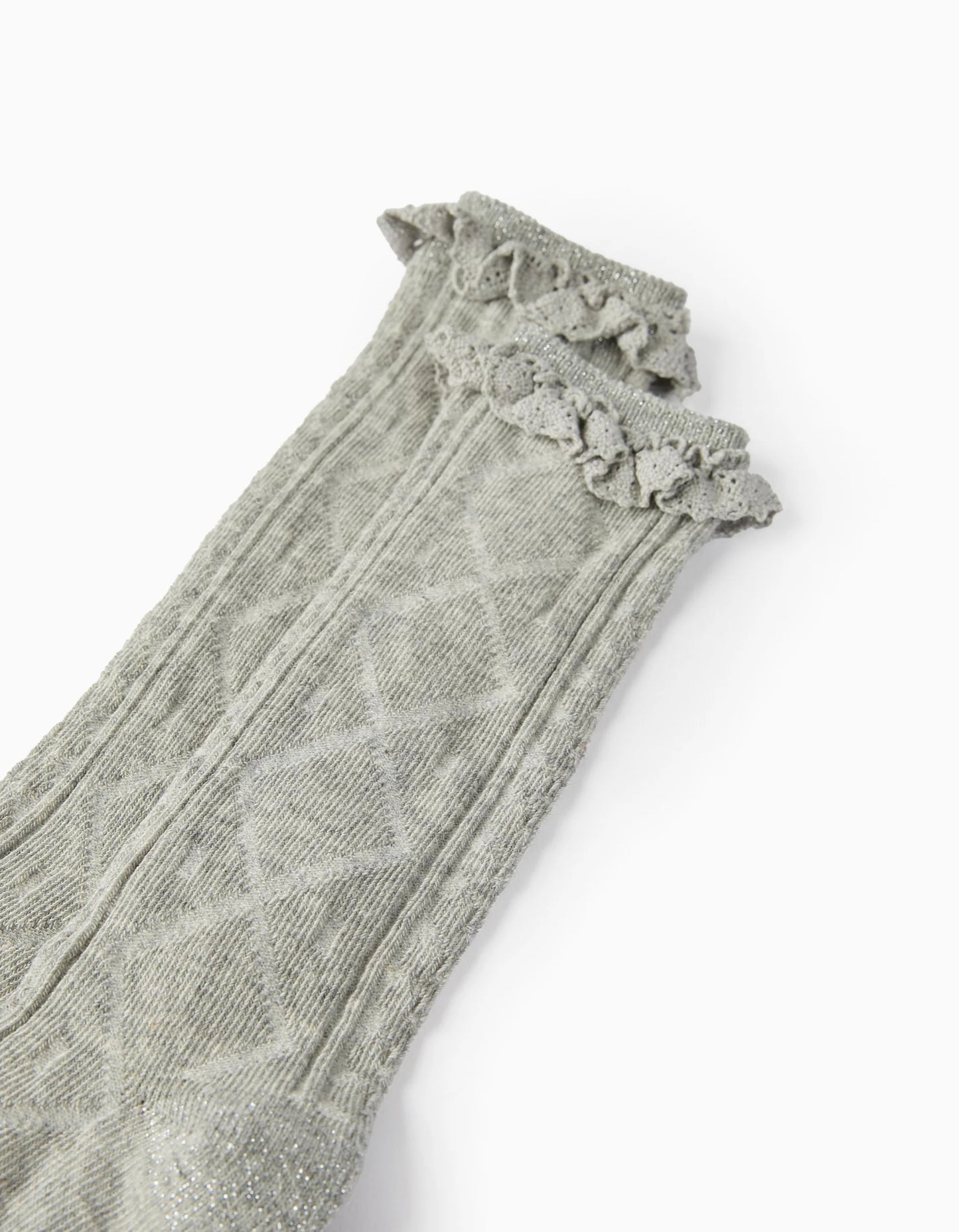 High Socks with Crochet Frills for Girls, Grey