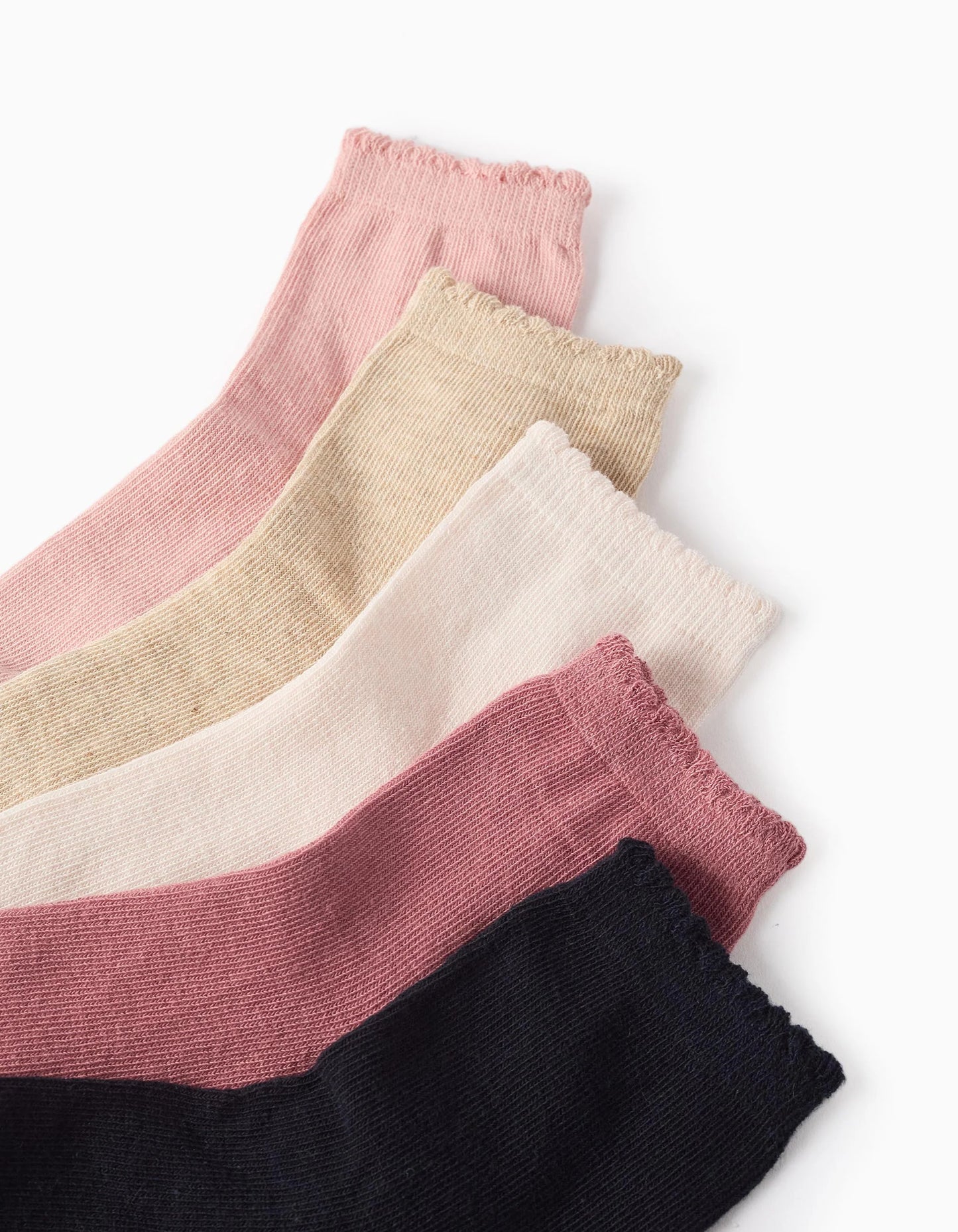 Pack of 5 Pairs of Socks for Girls, Pink/Beige/Blue