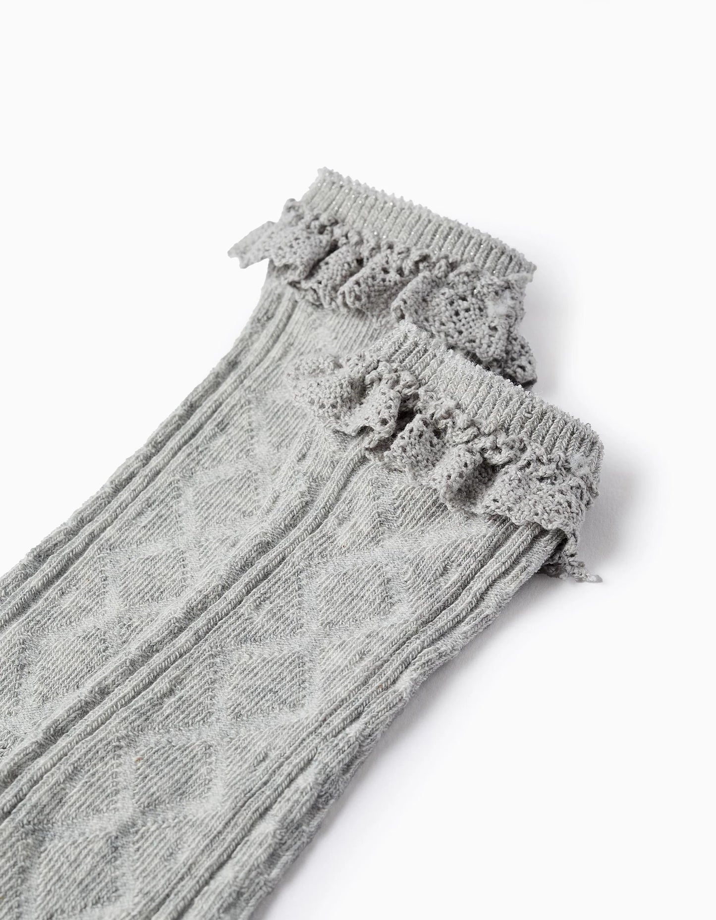 High Socks with Crochet Ruffles for Baby Girls, Grey