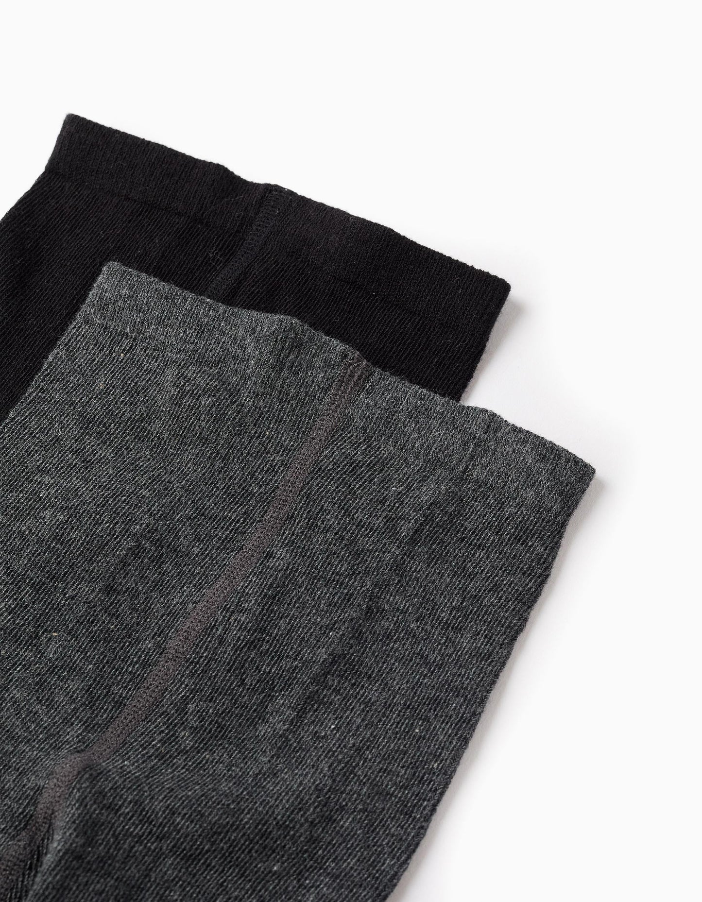 Pack of 2 Tights Plain/Rhombus for Girls, Grey/Black