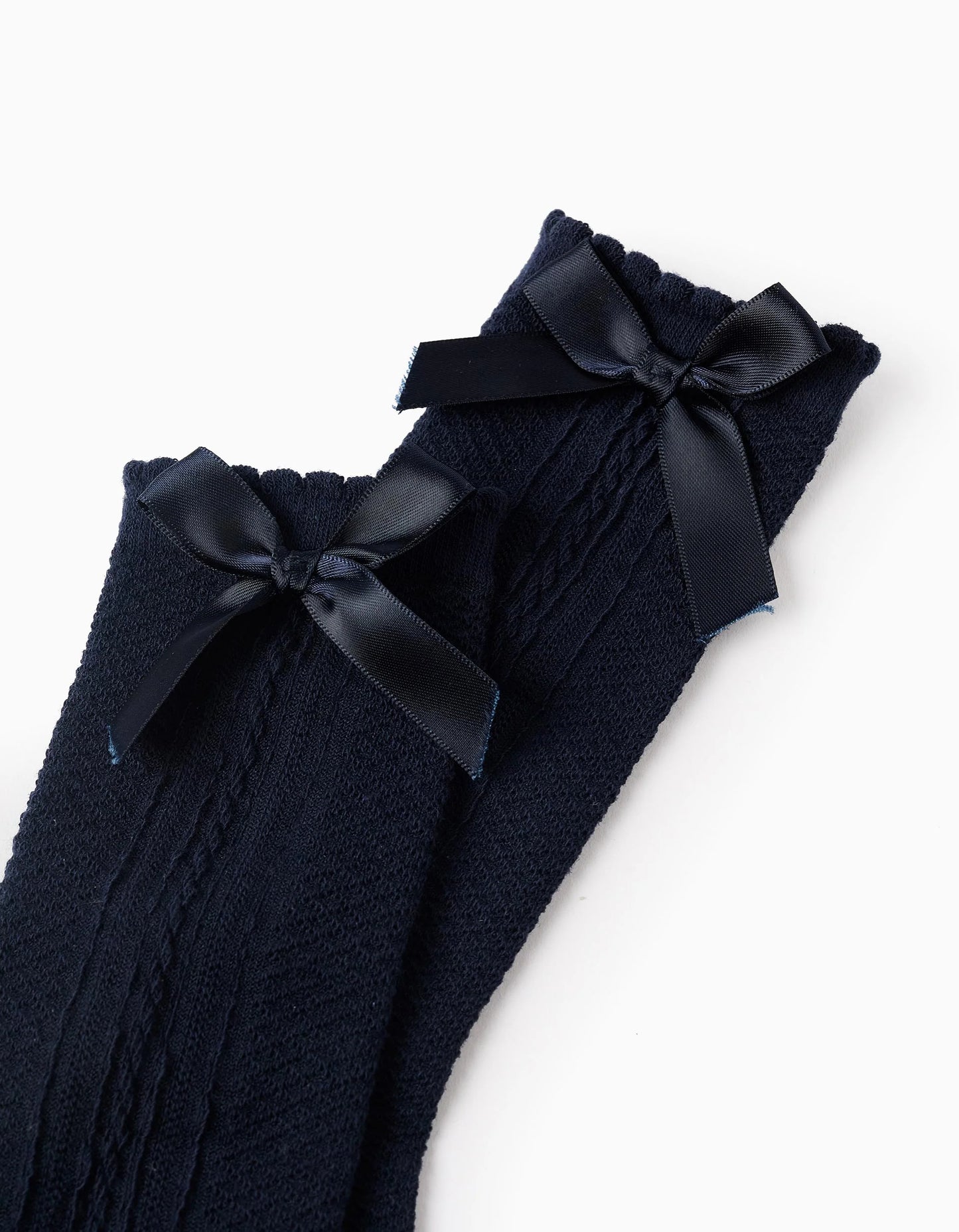 High Socks with Satin Bow for Girls, Dark Blue