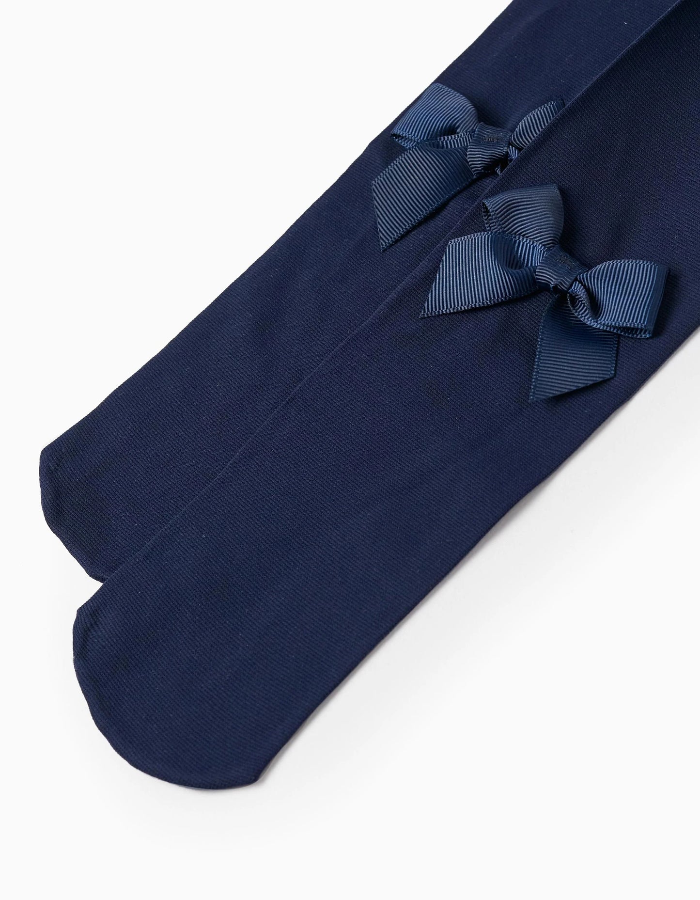 Microfiber Tights with Bow for Baby Girls, Dark Blue