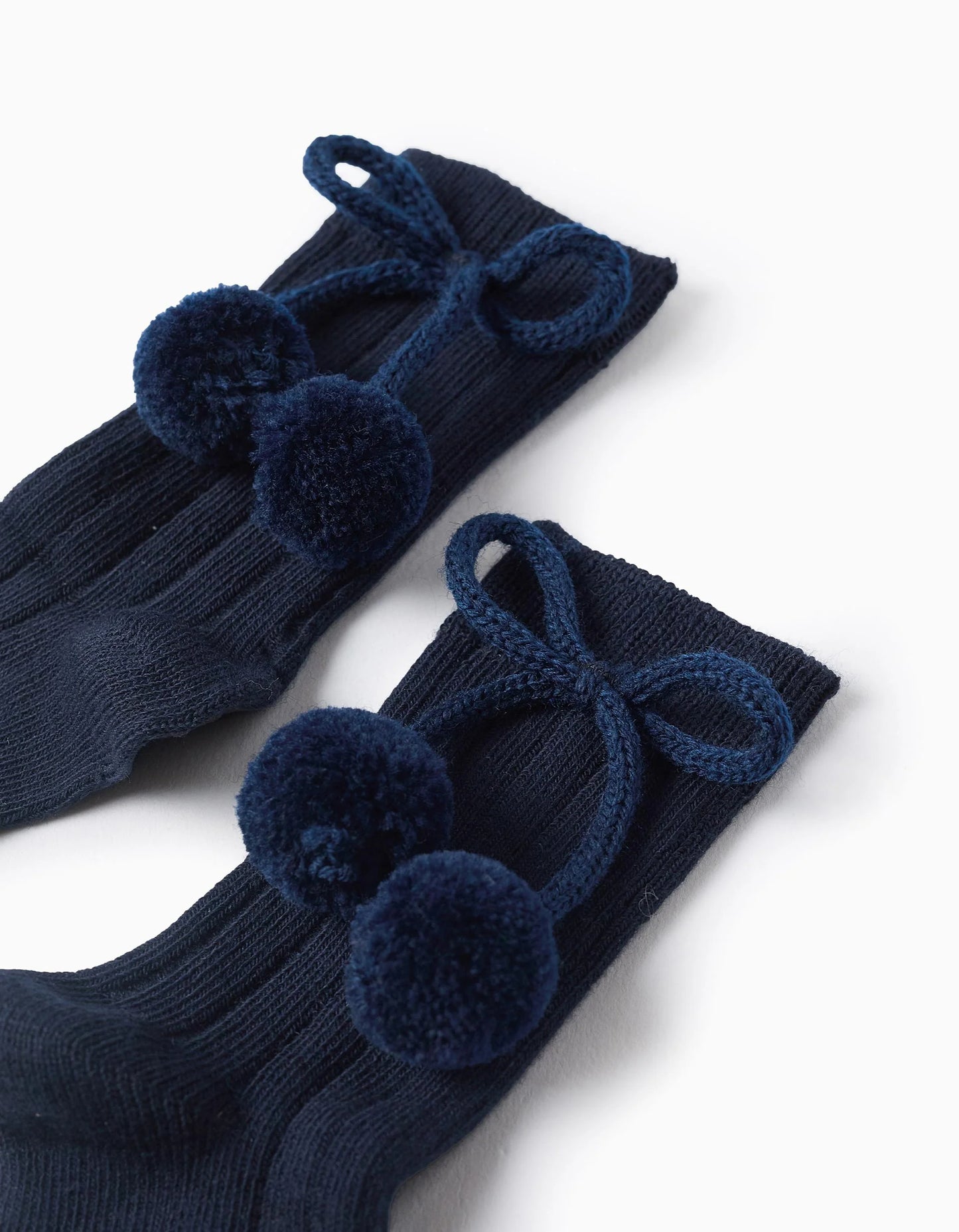 High Socks with Pompons for Baby Girls, Dark Blue