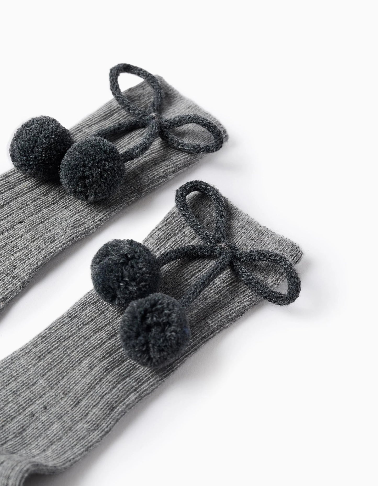 High Socks with Pompons for Baby Girls, Grey