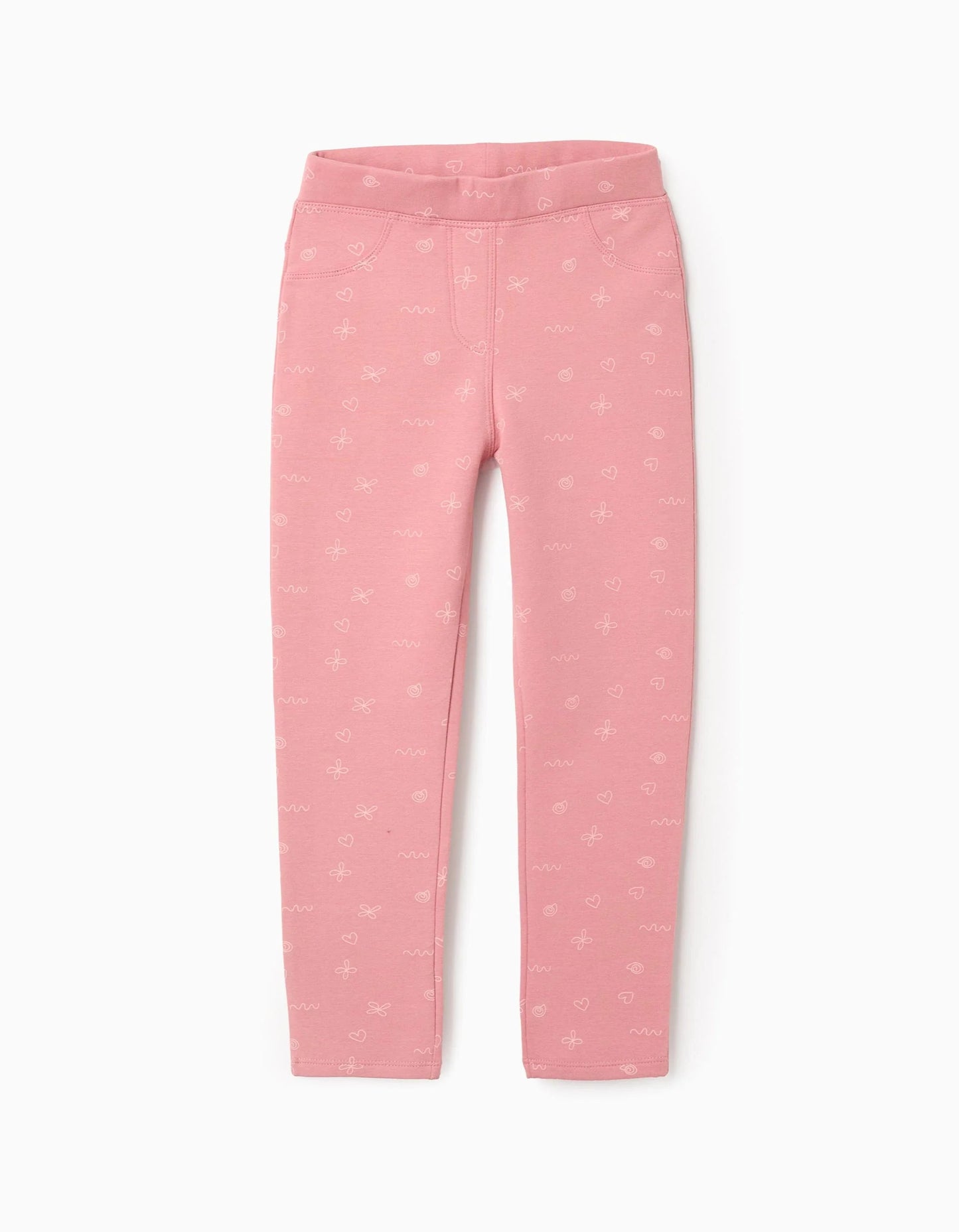 Brushed Jeggings with Motif for Girls, Pink