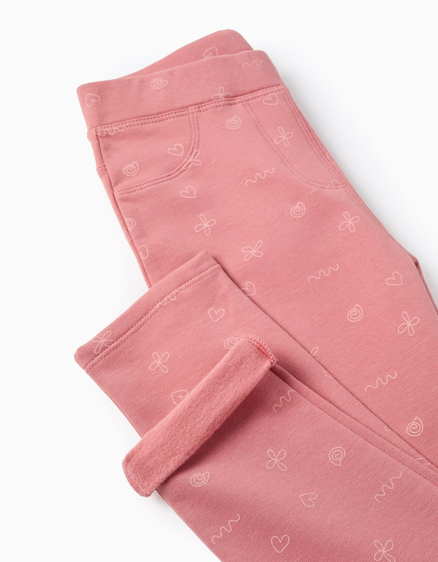 Brushed Jeggings with Motif for Girls, Pink