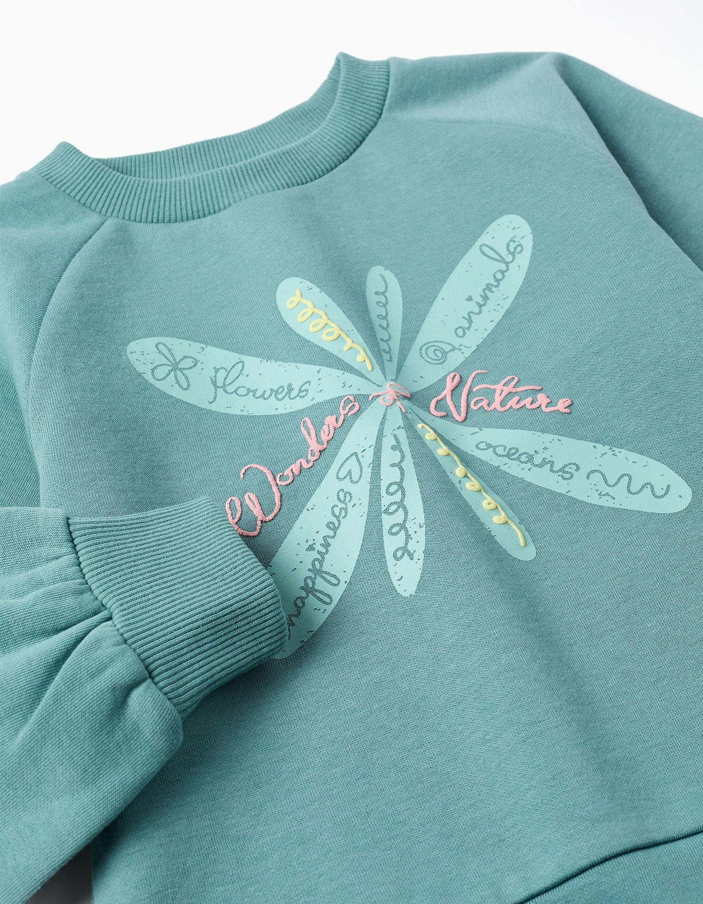 Brushed Sweatshirt with Embossed Print for Girls, Light Green