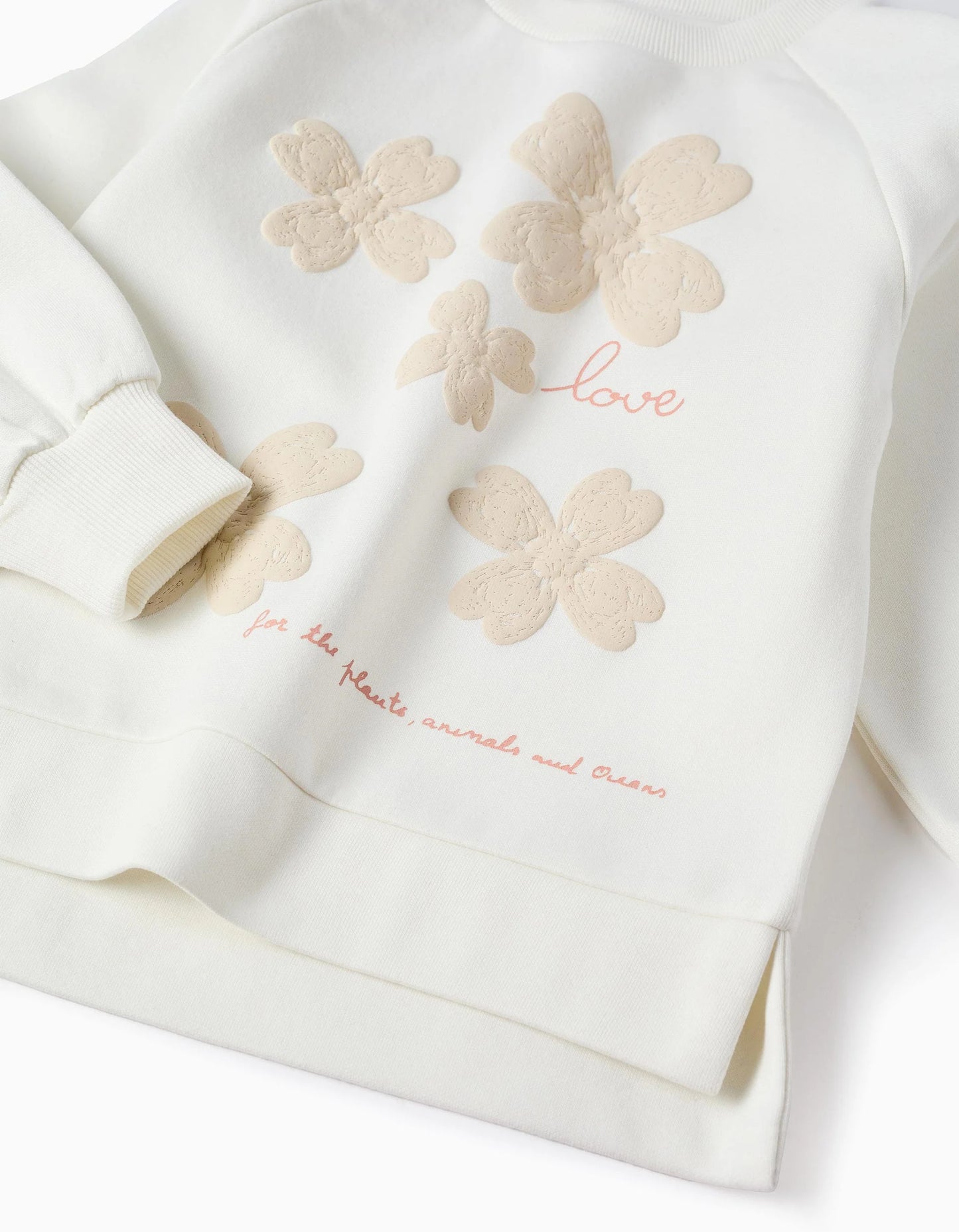 Brushed Sweatshirt with Embossed Flowers for Girls, White