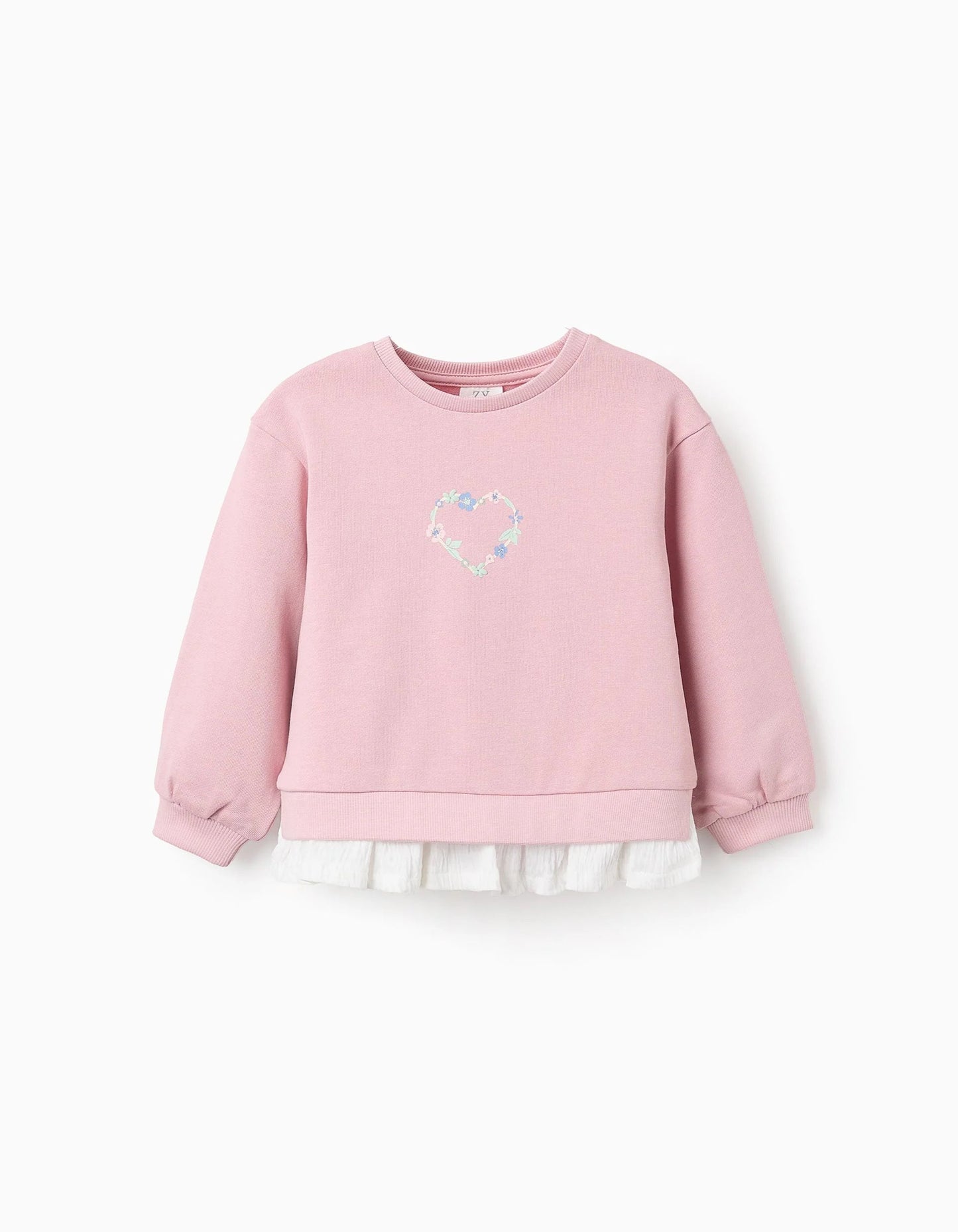 Cotton Sweatshirt with Muslin Ruffles for Baby Girls, Pink