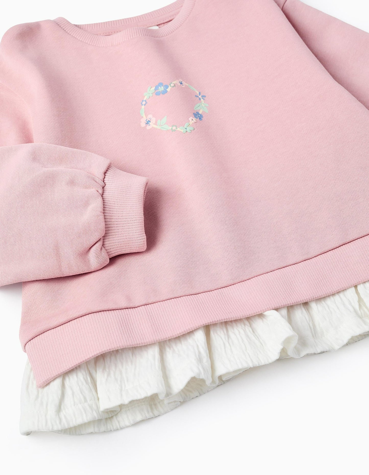 Cotton Sweatshirt with Muslin Ruffles for Baby Girls, Pink
