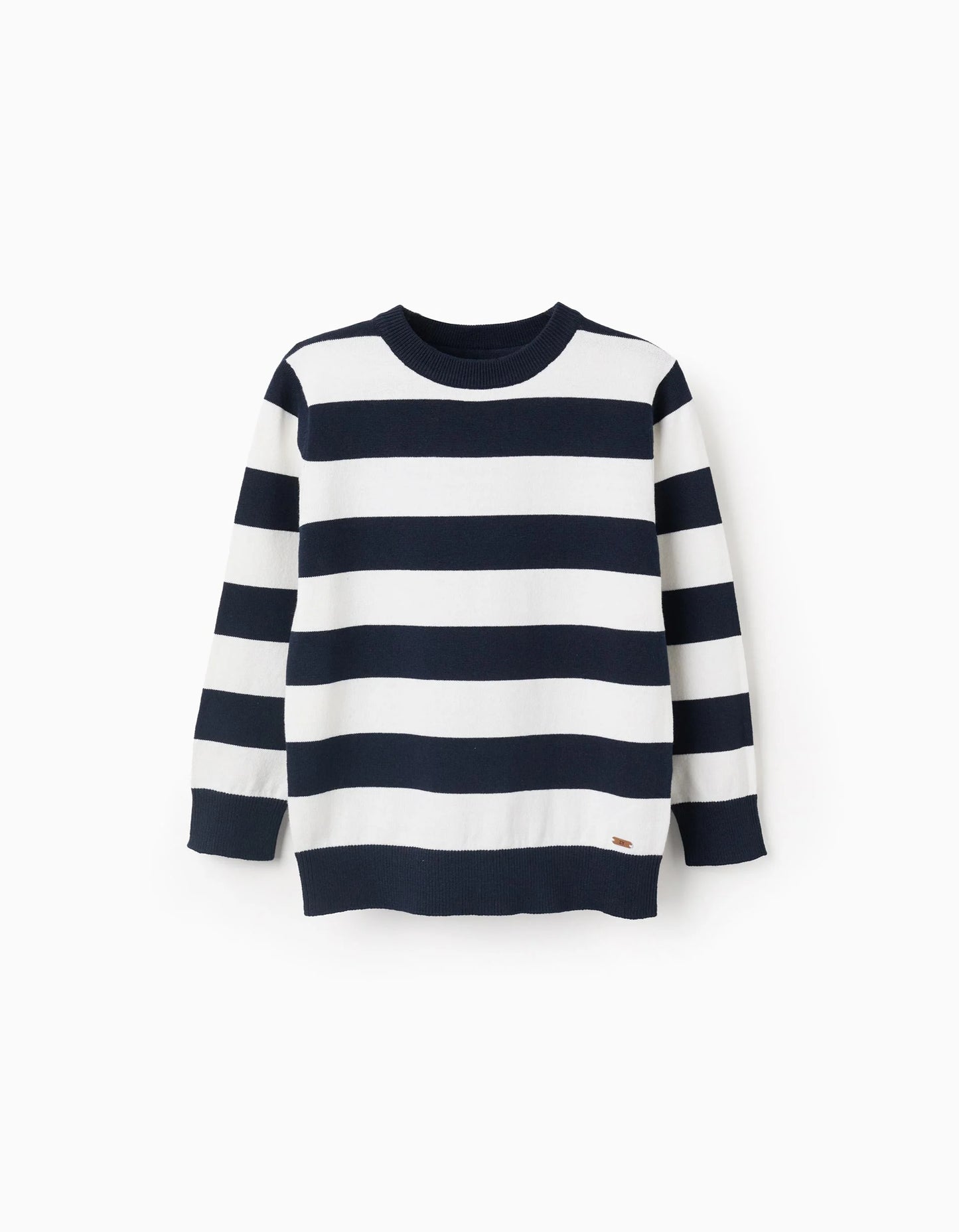Fine Knit Striped Jumper for Boys, White/Dark Blue