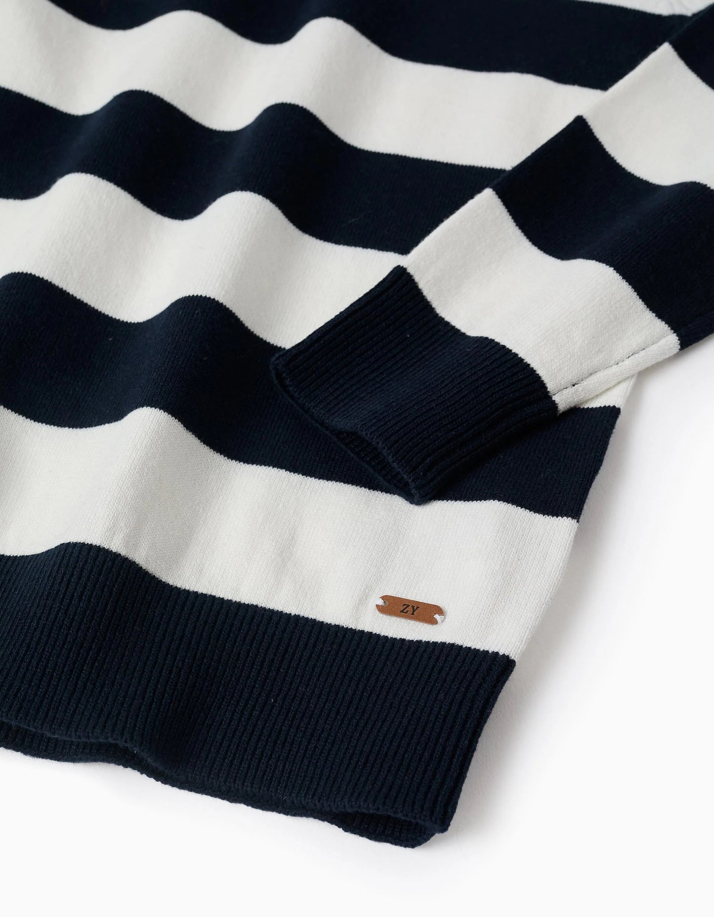 Fine Knit Striped Jumper for Boys, White/Dark Blue