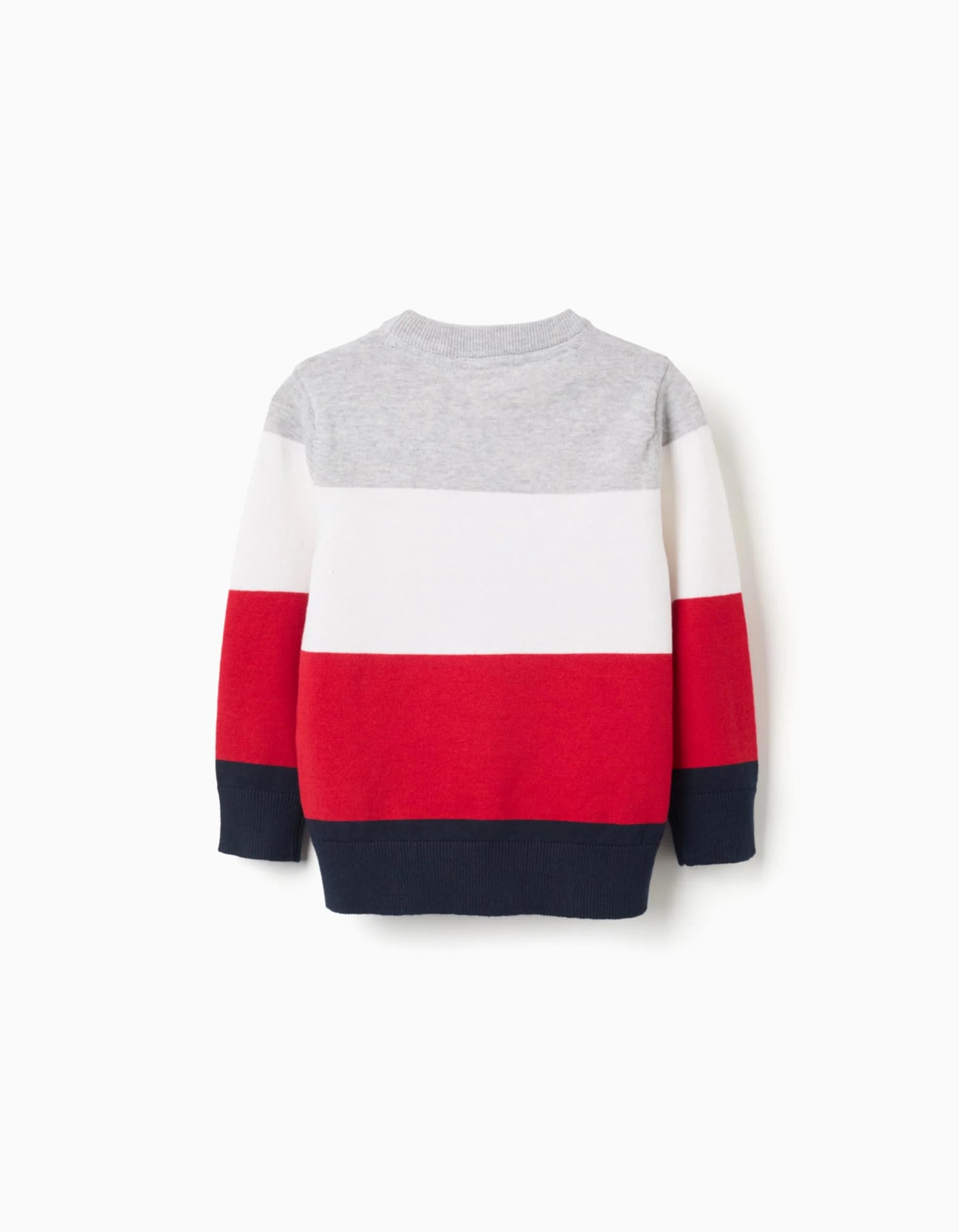 Striped knit jumper for boys, grey/white/red/blue