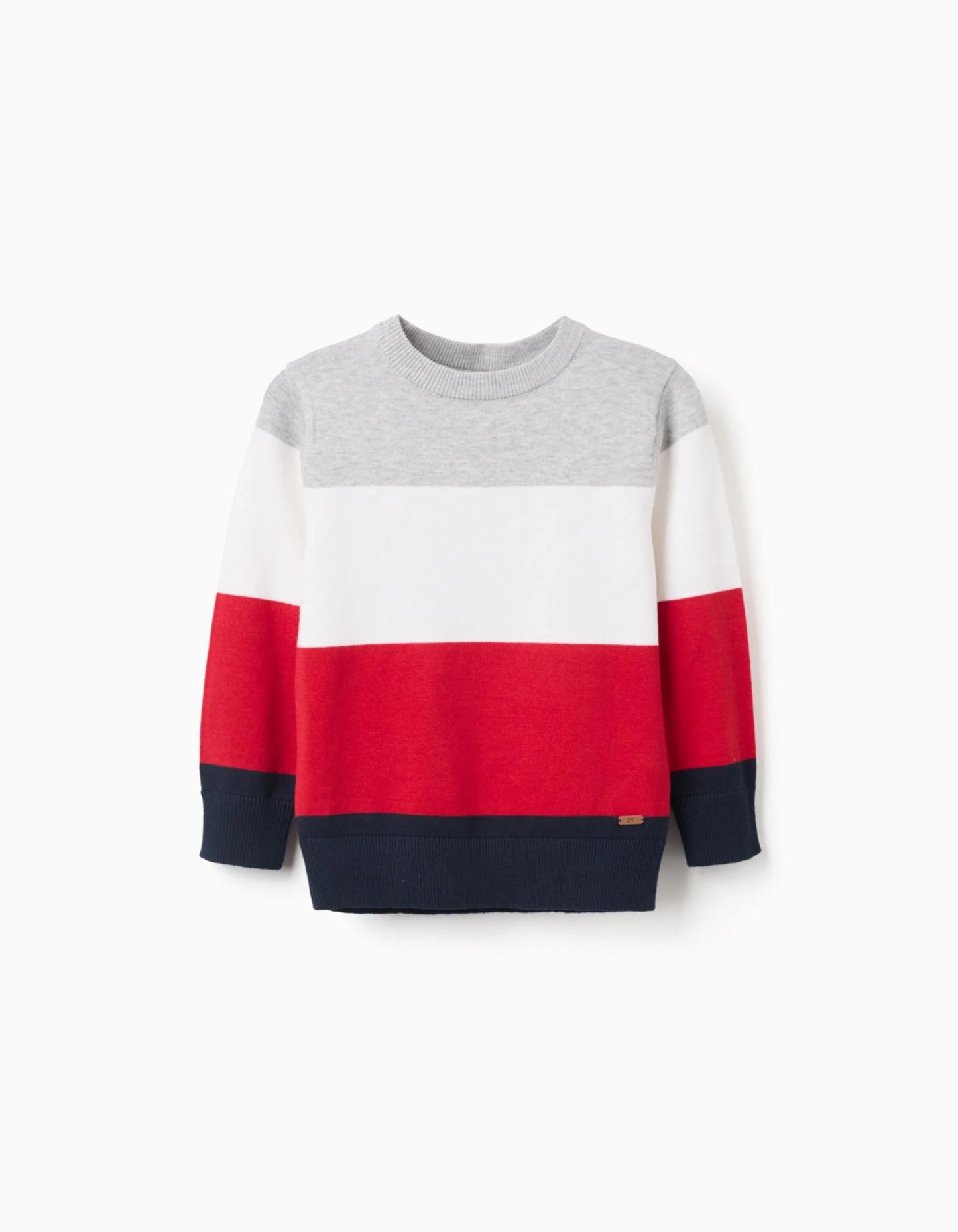 Striped knit jumper for boys, grey/white/red/blue