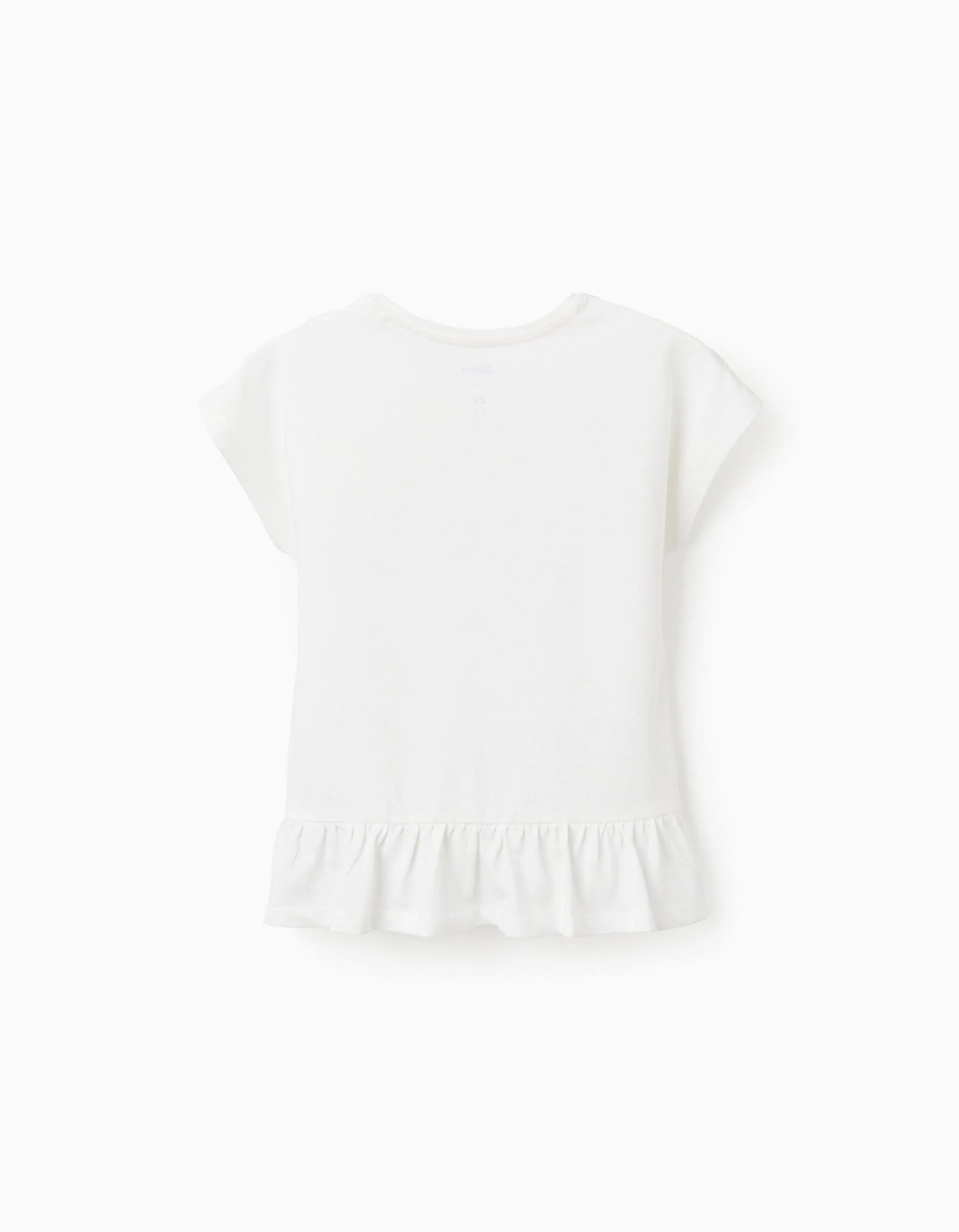 Cotton T-shirt with Ruffles on the Back for Girls 'Stitch', White