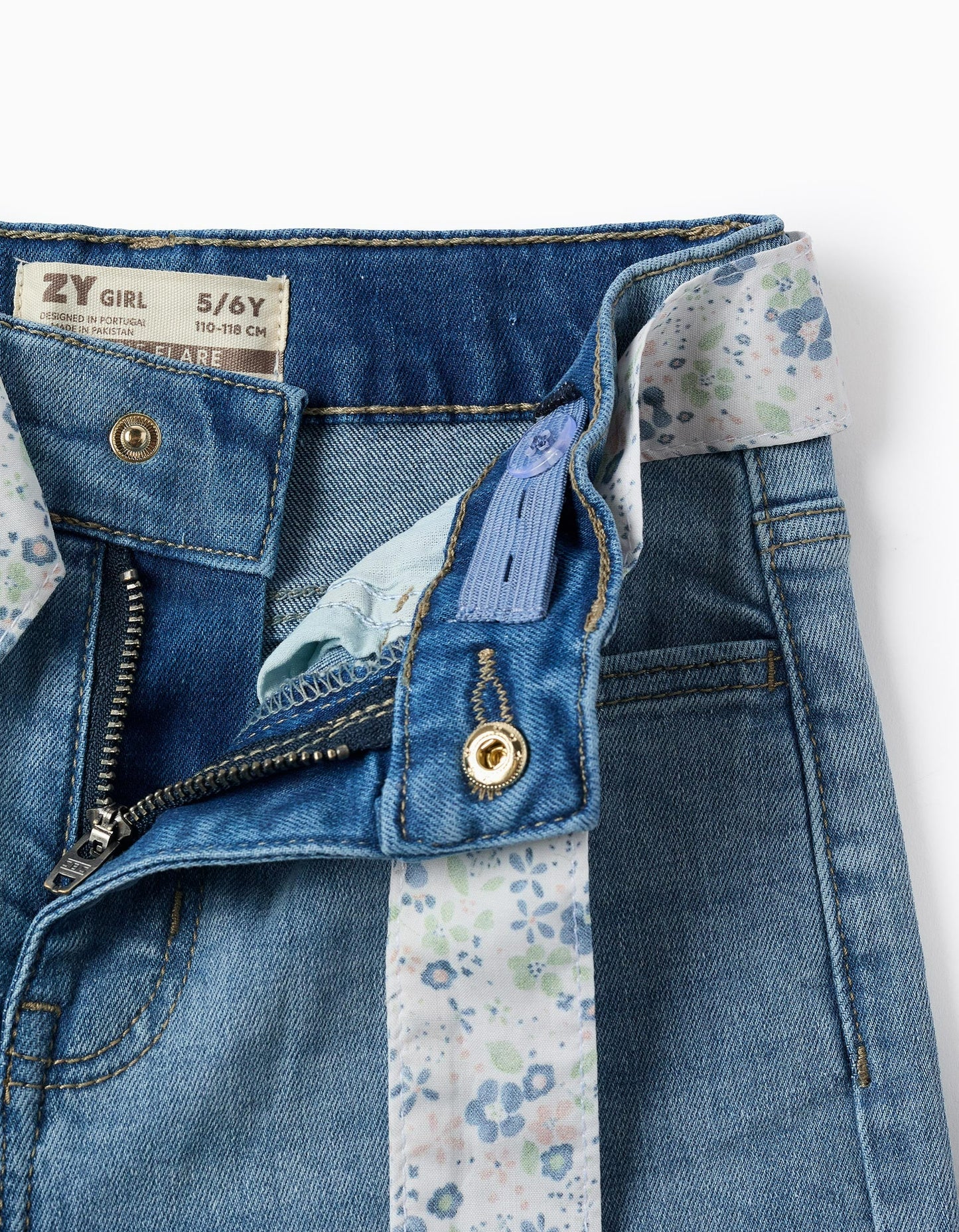 Jeans with Floral Belt for Girls 'Flare Fit', Blue