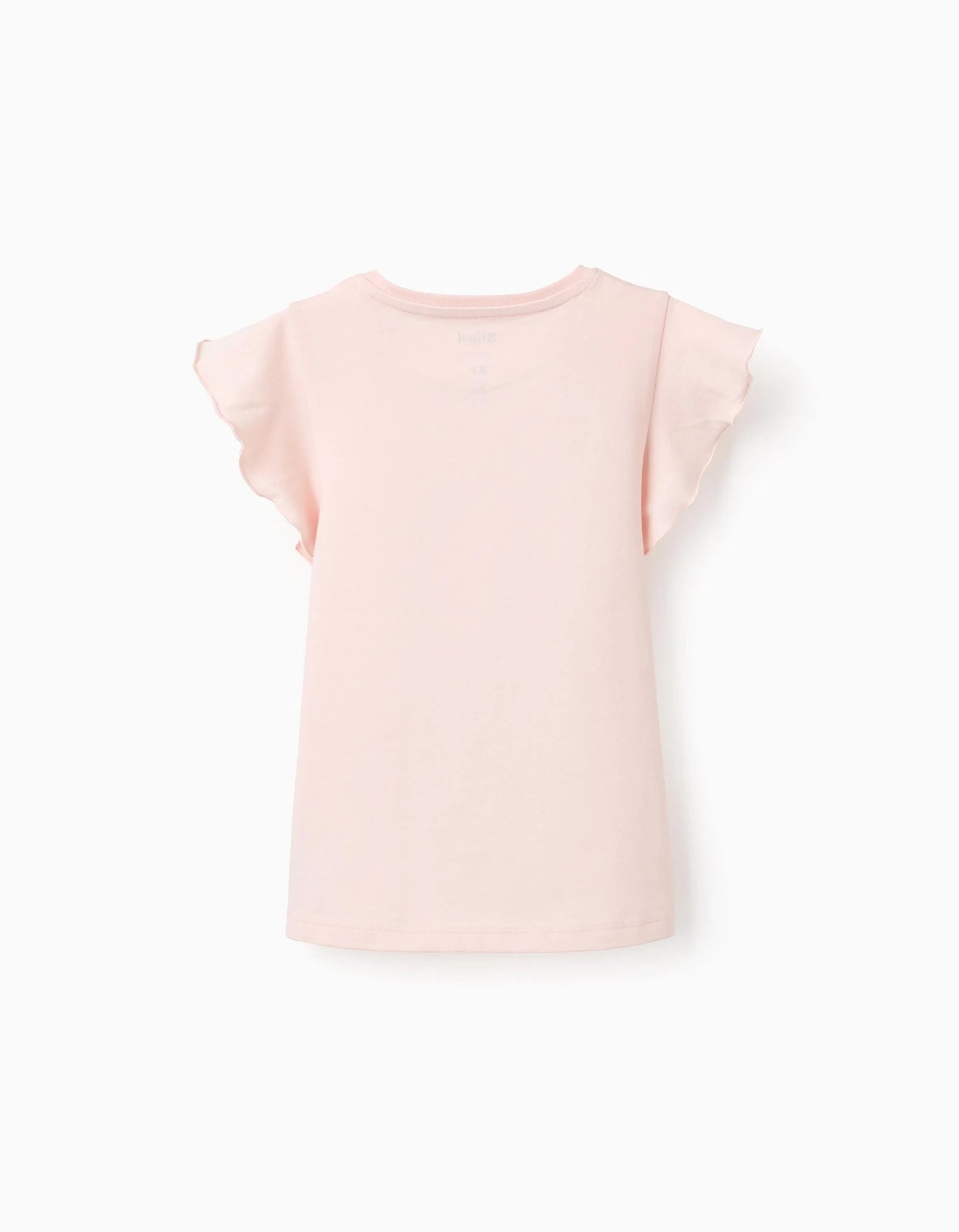 Cotton T-Shirt with Ruffles for Girls ‘Stitch’, Light Pink