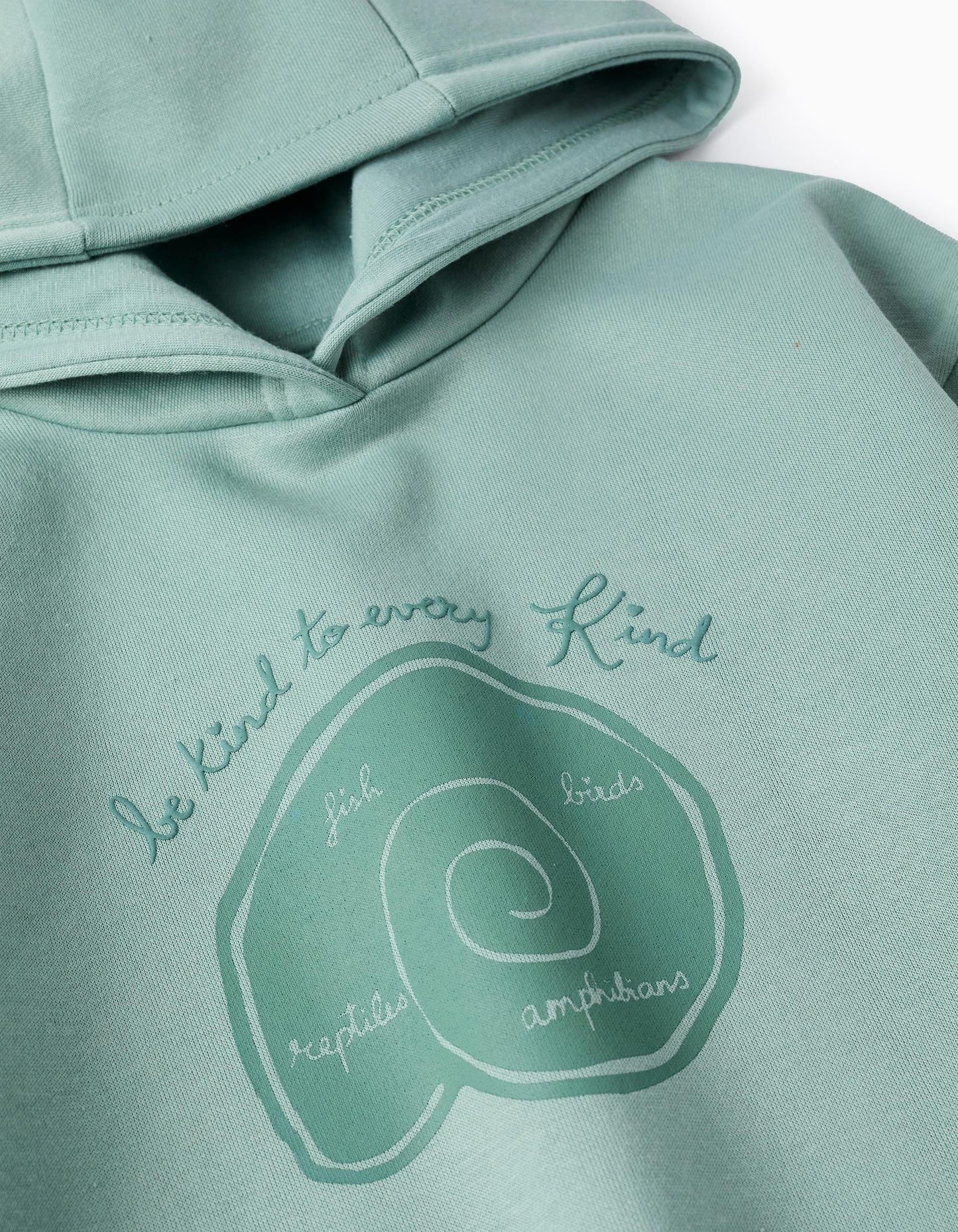Brushed Hooded Sweatshirt for Girls 'Be Kind', Aqua Green