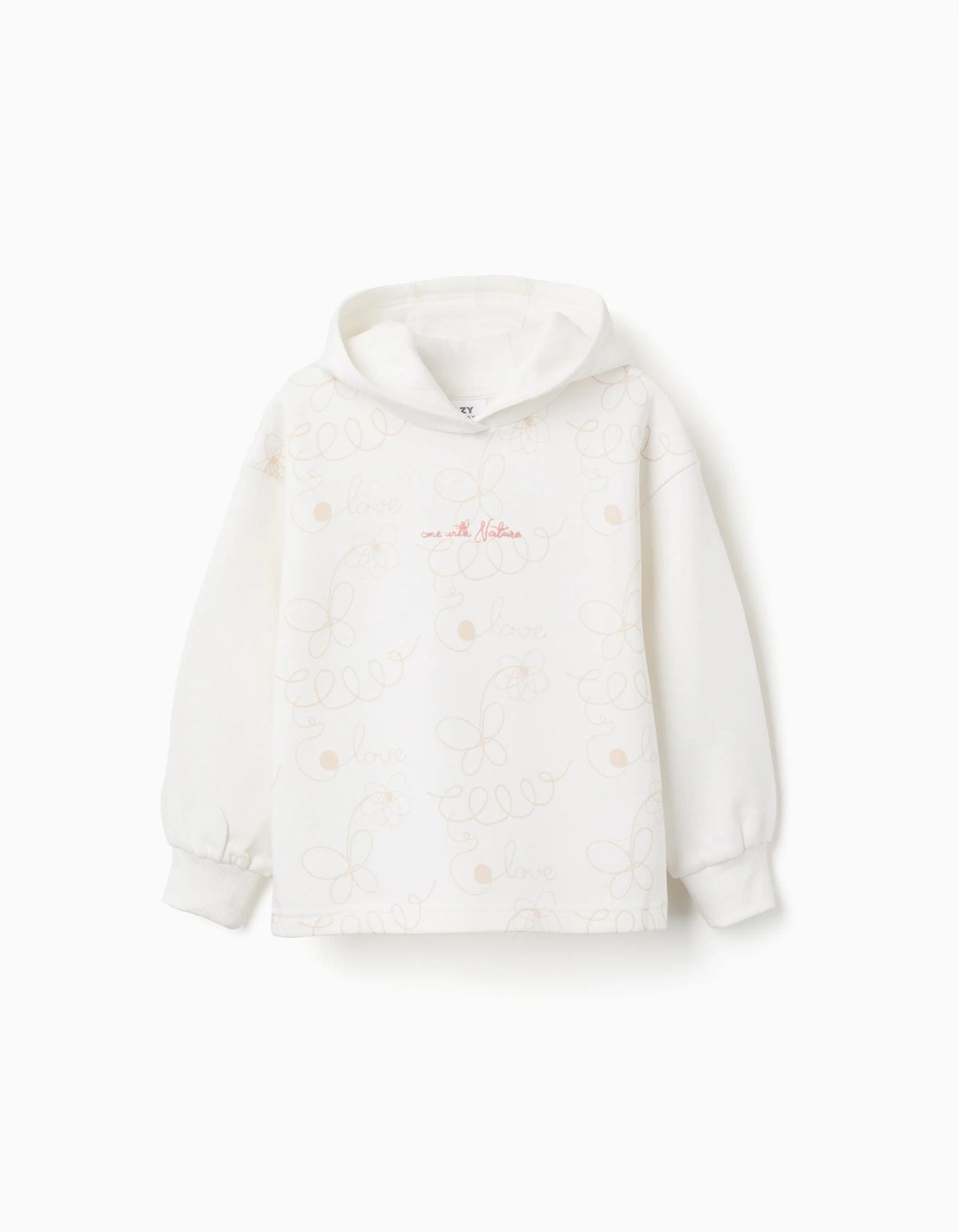 Hooded Brushed Sweatshirt for Girls 'Nature', White