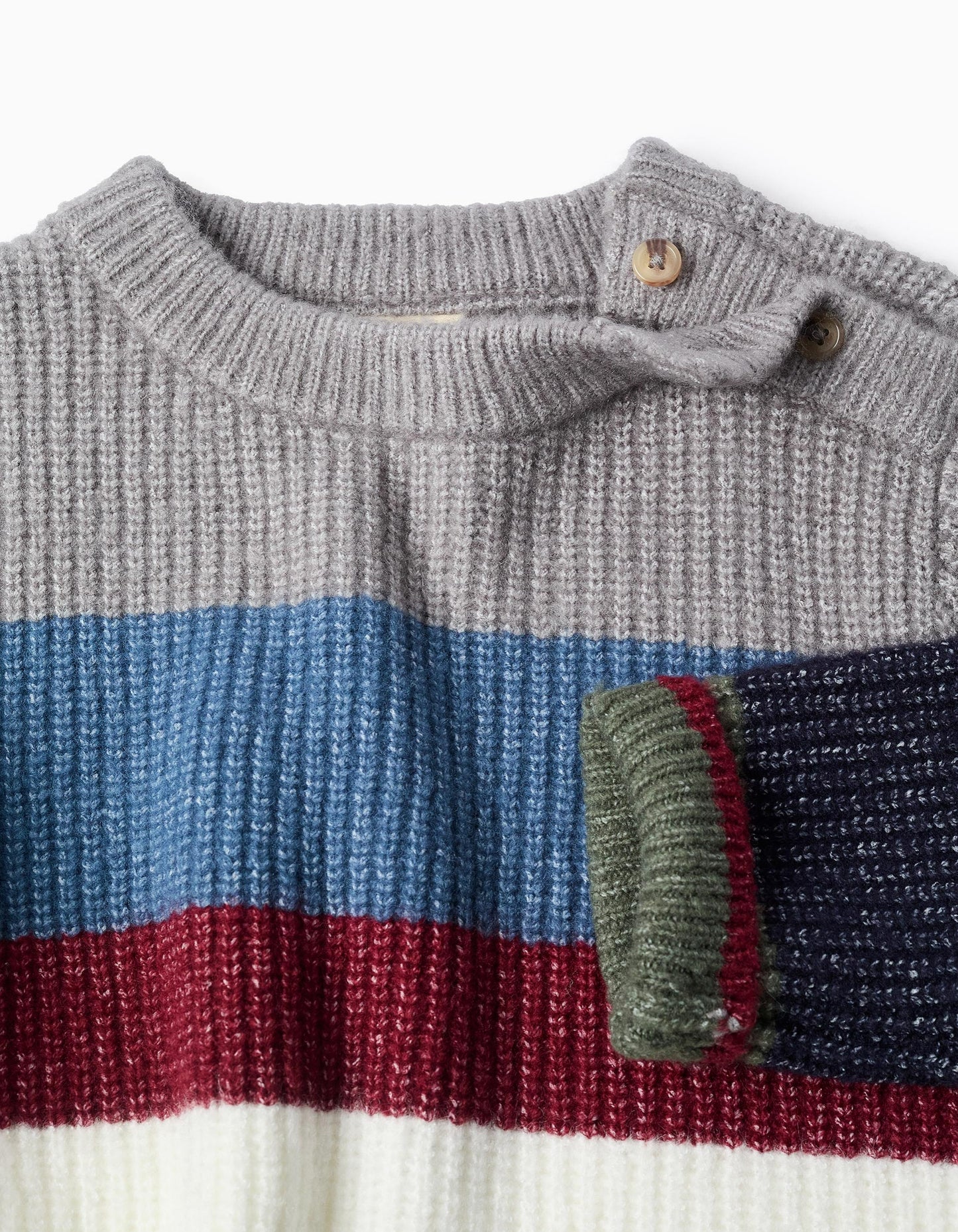 Striped Knitted Jumper with Buttons for Boys, Multicolour