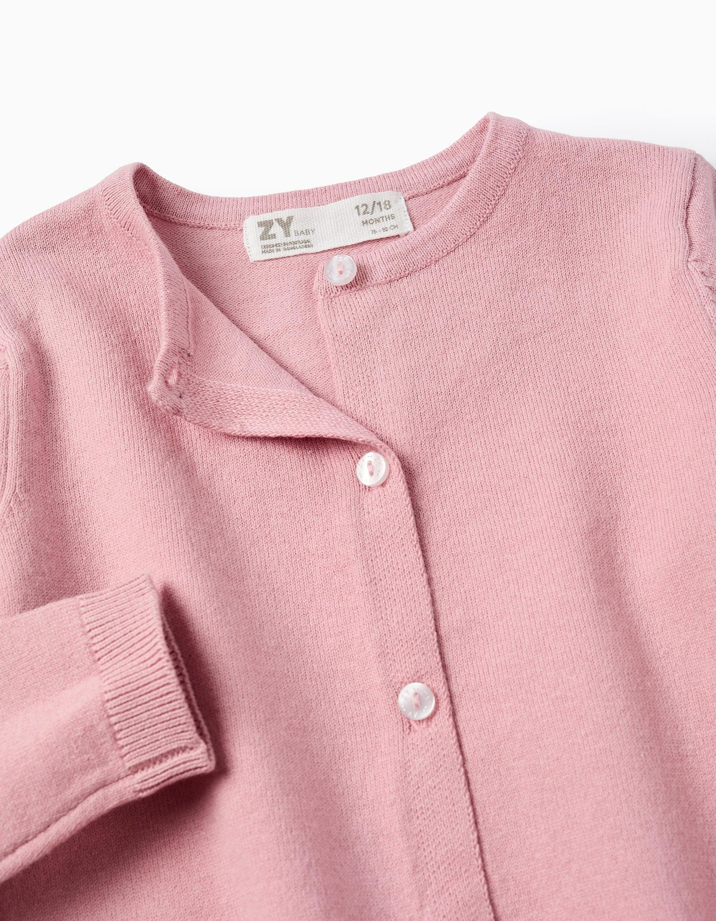 Round Neck Knit Cardigan for Baby Girls, Pink