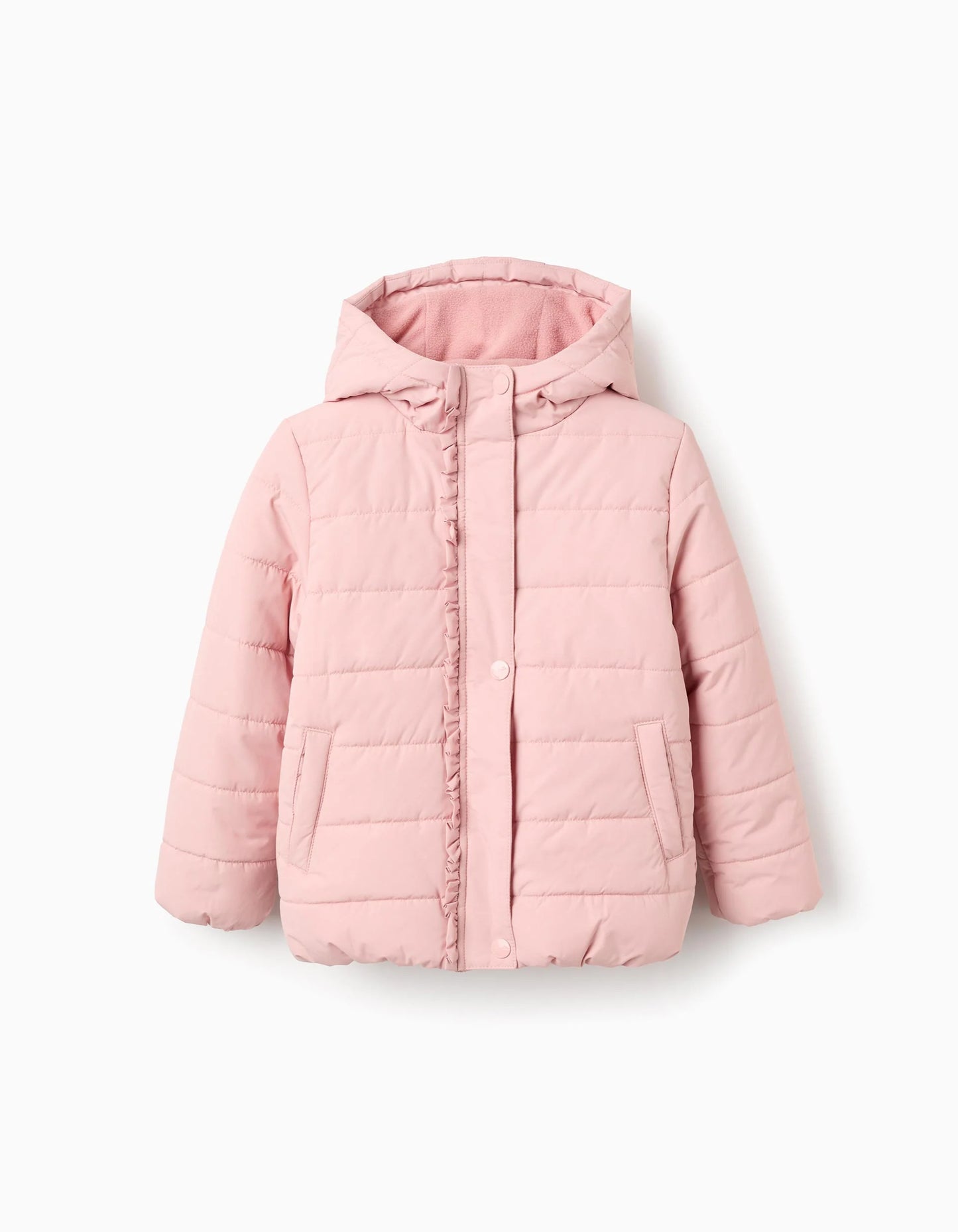 Padded Jacket with Hood and Polar Lining for Girls, Pink