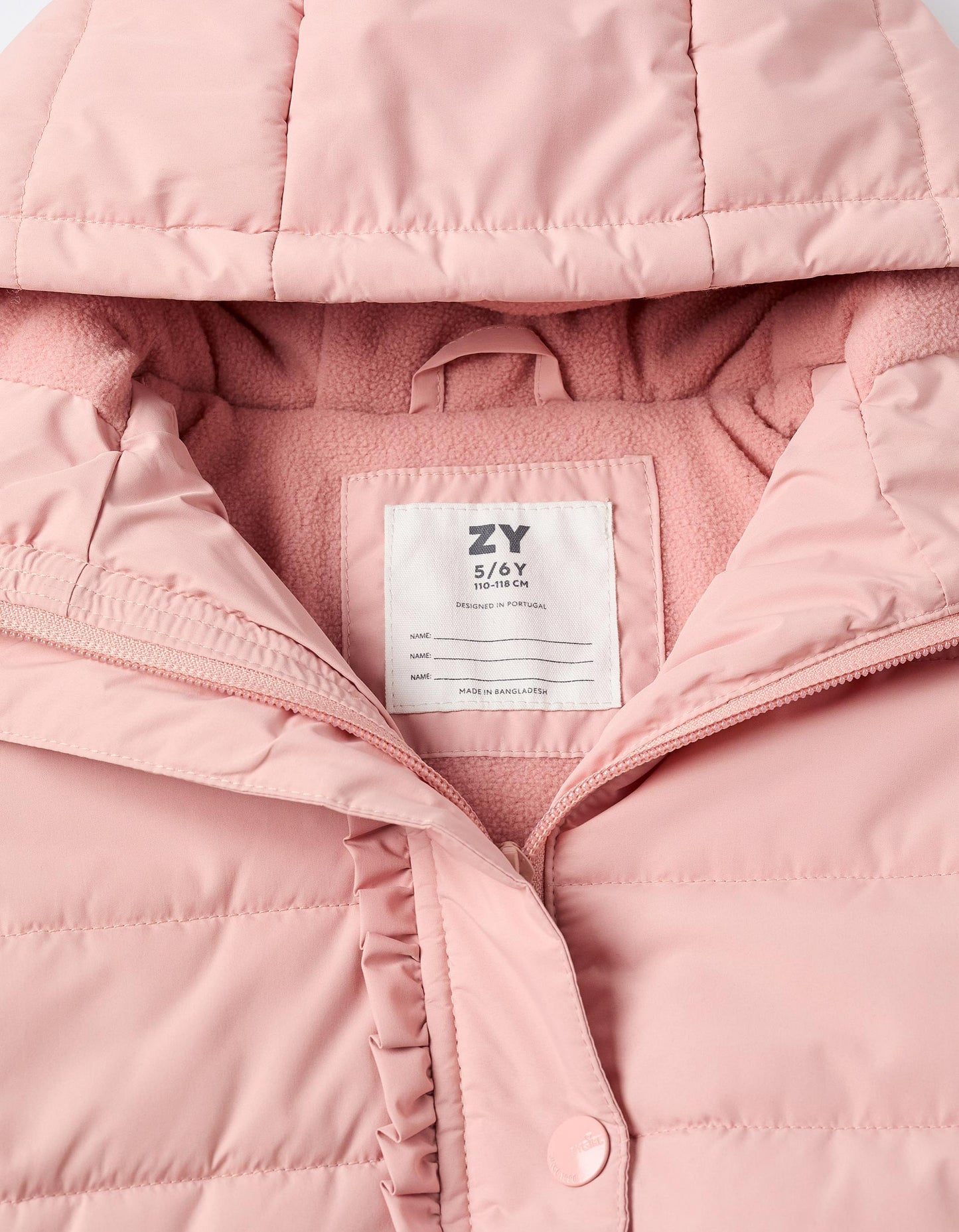Padded Jacket with Hood and Polar Lining for Girls, Pink