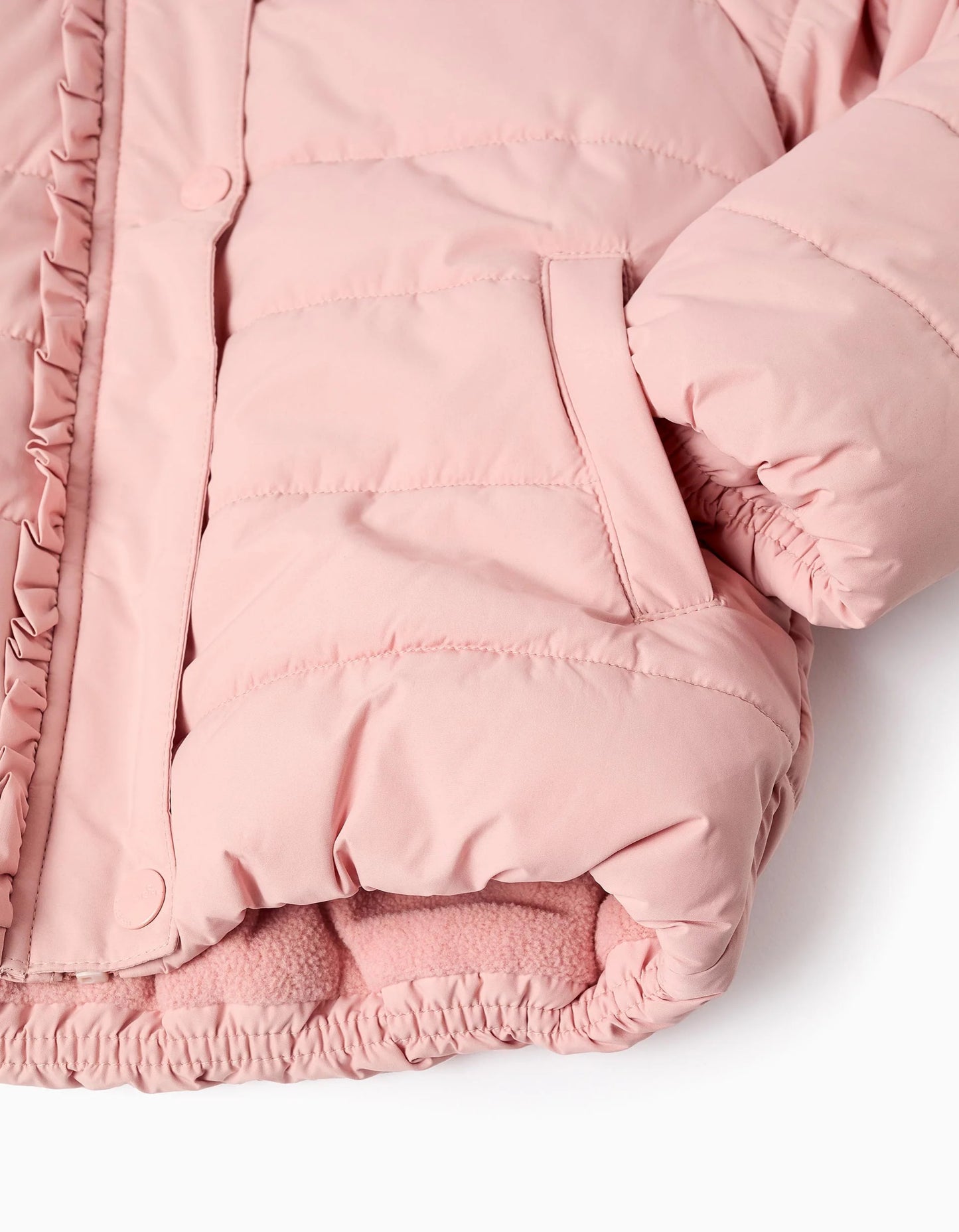 Padded Jacket with Hood and Polar Lining for Girls, Pink