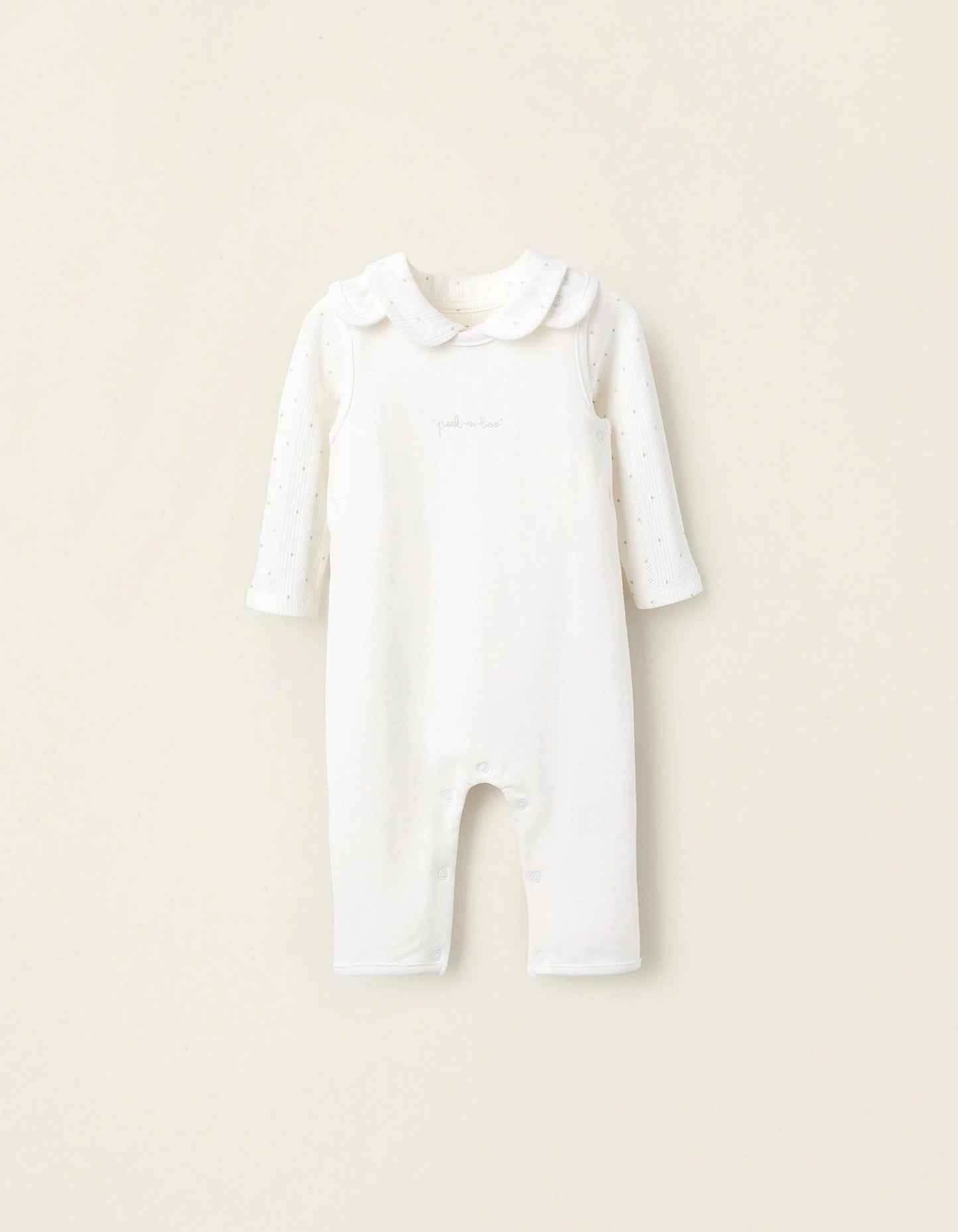 Bodysuit + Jumpsuit for Newborn Girls 'Peek-a-Boo', White