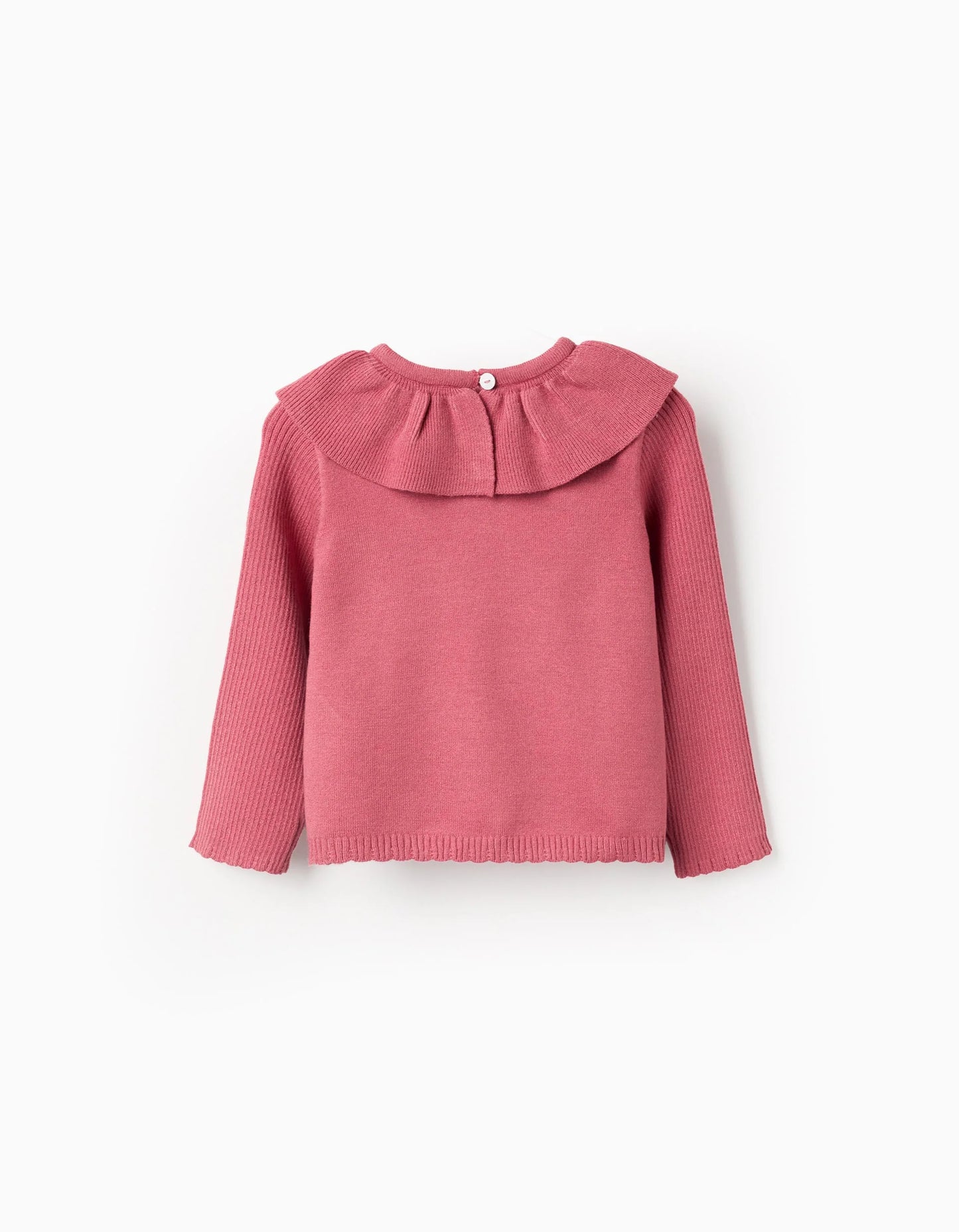 Knitted Cardigan with Ruffle Collar for Newborn Girls, Pink