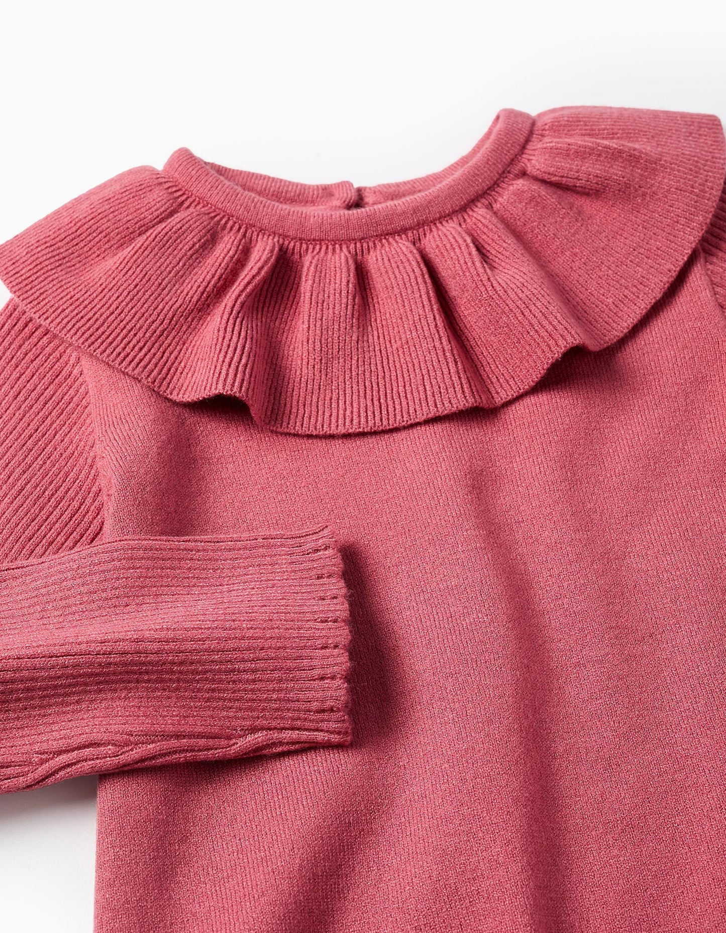 Knitted Cardigan with Ruffle Collar for Newborn Girls, Pink