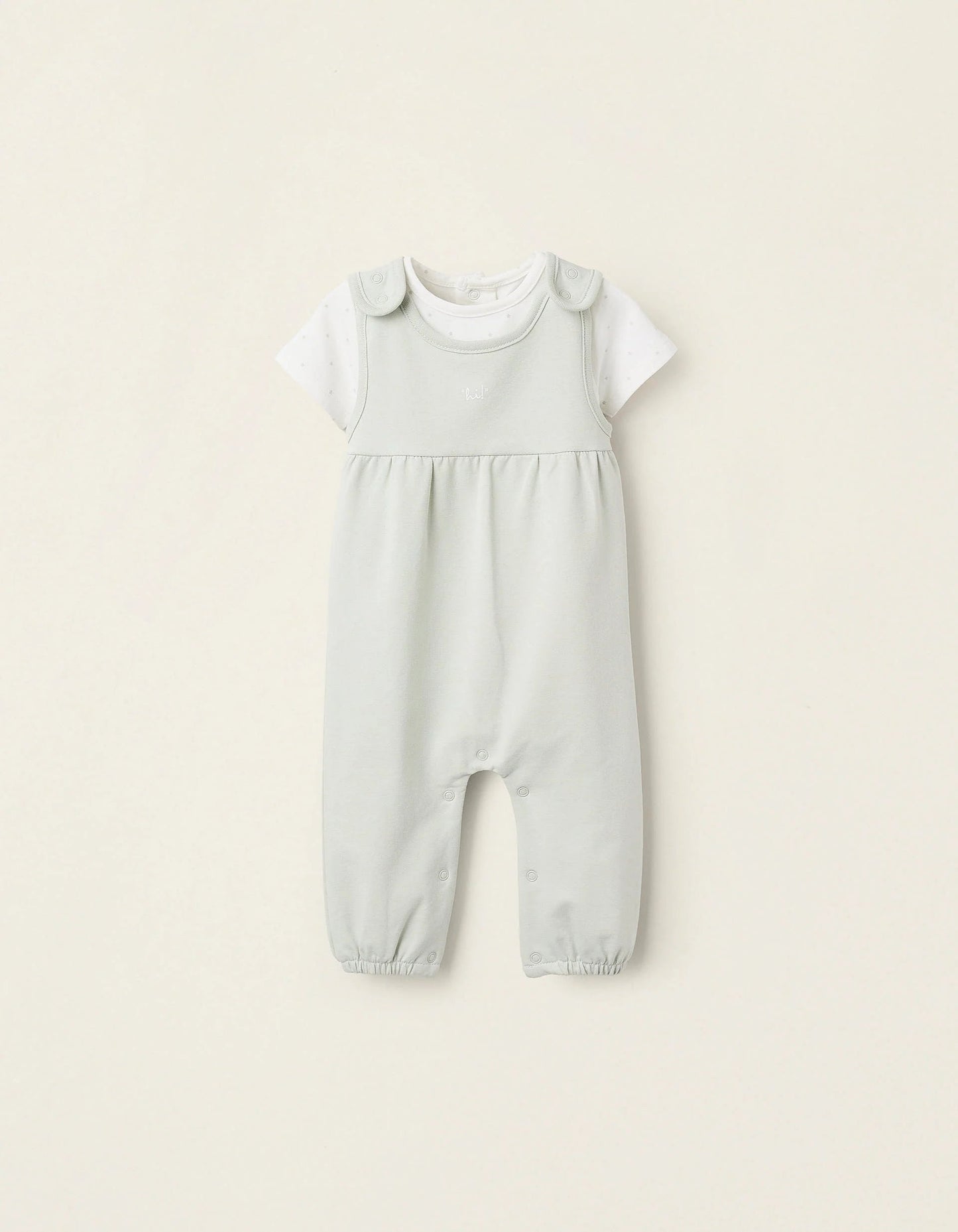 Bodysuit + Jumpsuit for Newborns 'Stars', White/Green