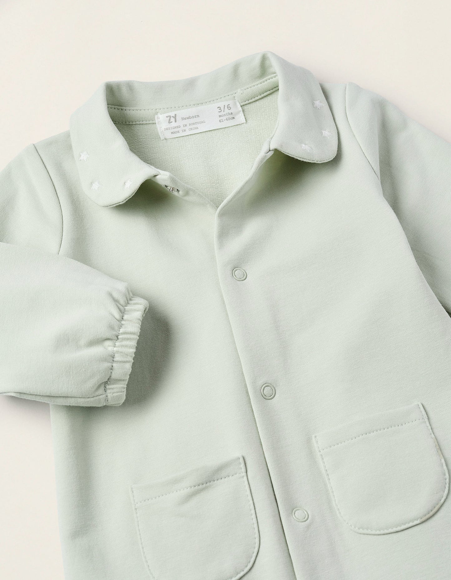 Sleepsuit with Peter Pan Collar and Embroidery for Newborns, Green