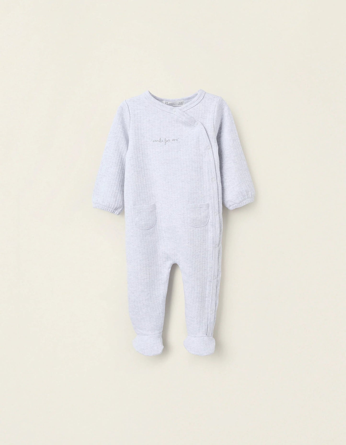Ribbed Sleepsuit for Newborns 'Smile', Grey