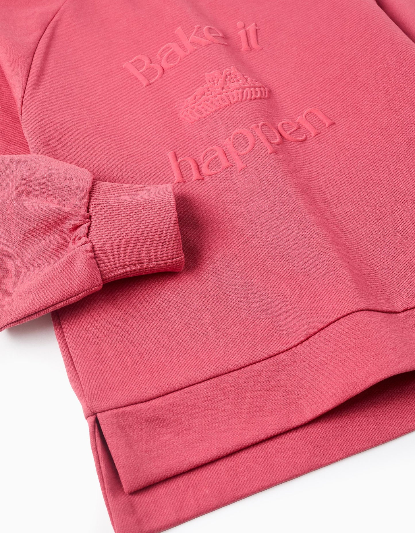 Sweatshirt with Embossed Print for Girls 'Bake it', Pink