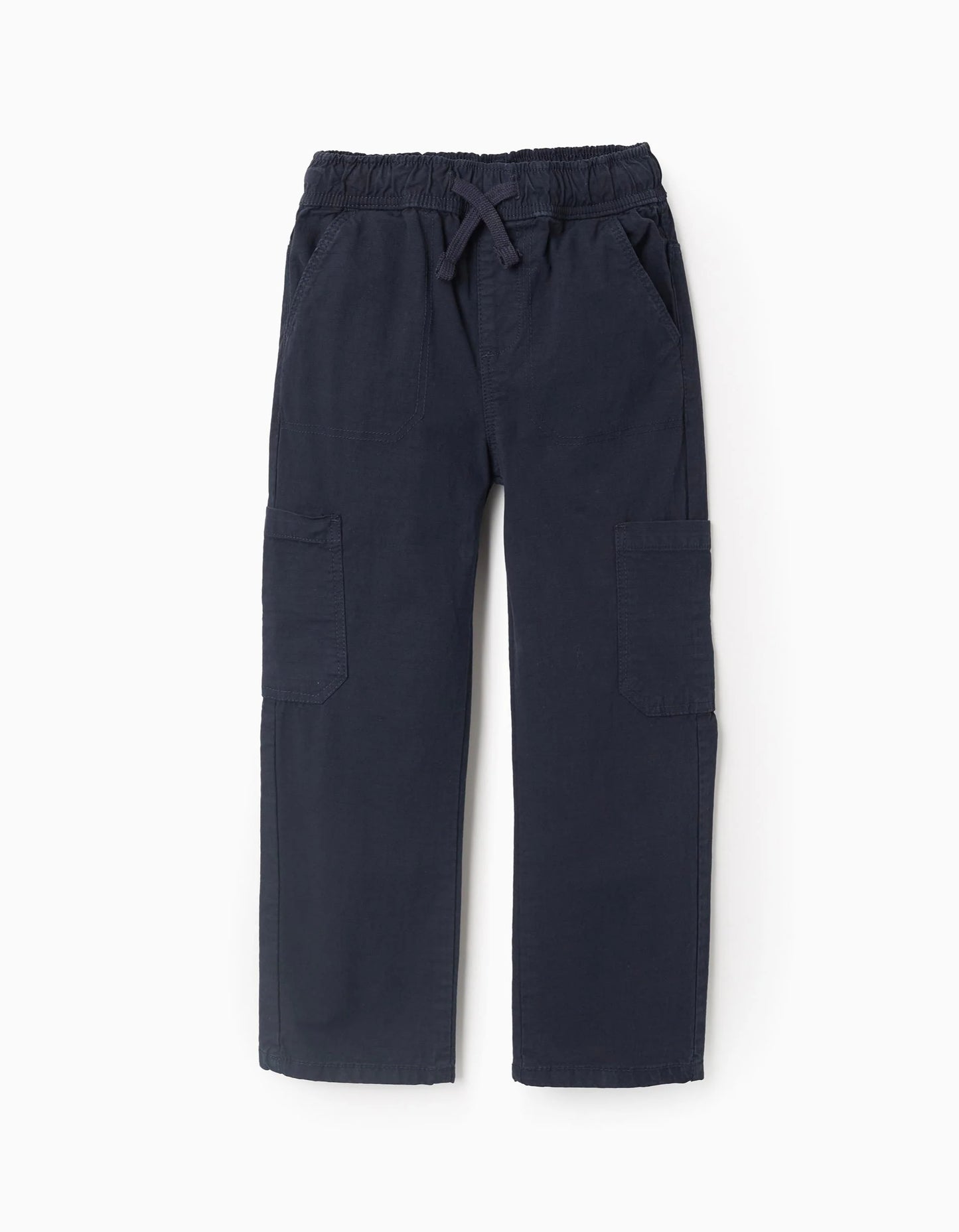 Cargo Trousers with Elasticated Waist and Drawstring for Boys, Dark Blue