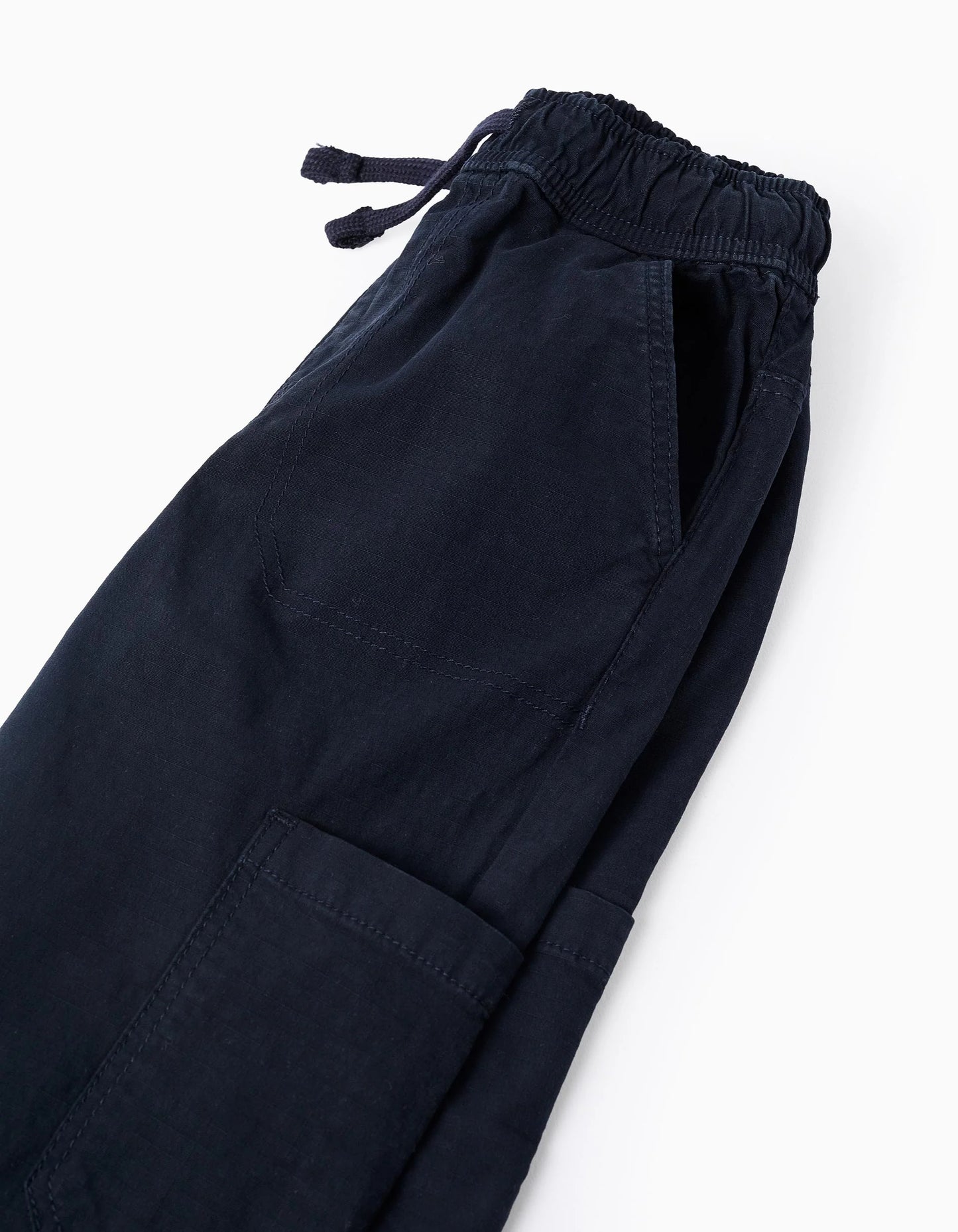 Cargo Trousers with Elasticated Waist and Drawstring for Boys, Dark Blue
