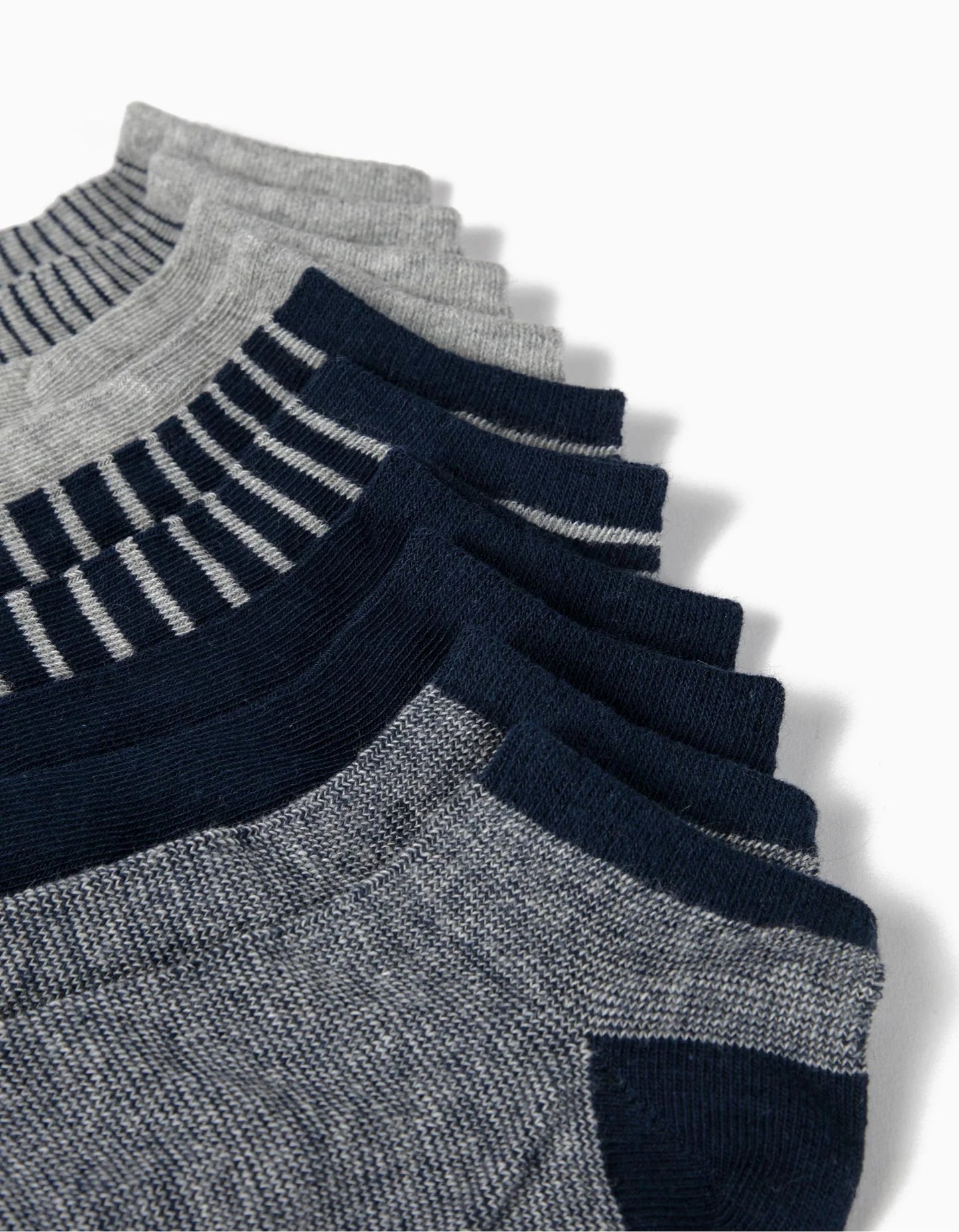 Pack of 5 Pairs of Plain/Striped Ankle Socks for Boys, Blue/Grey