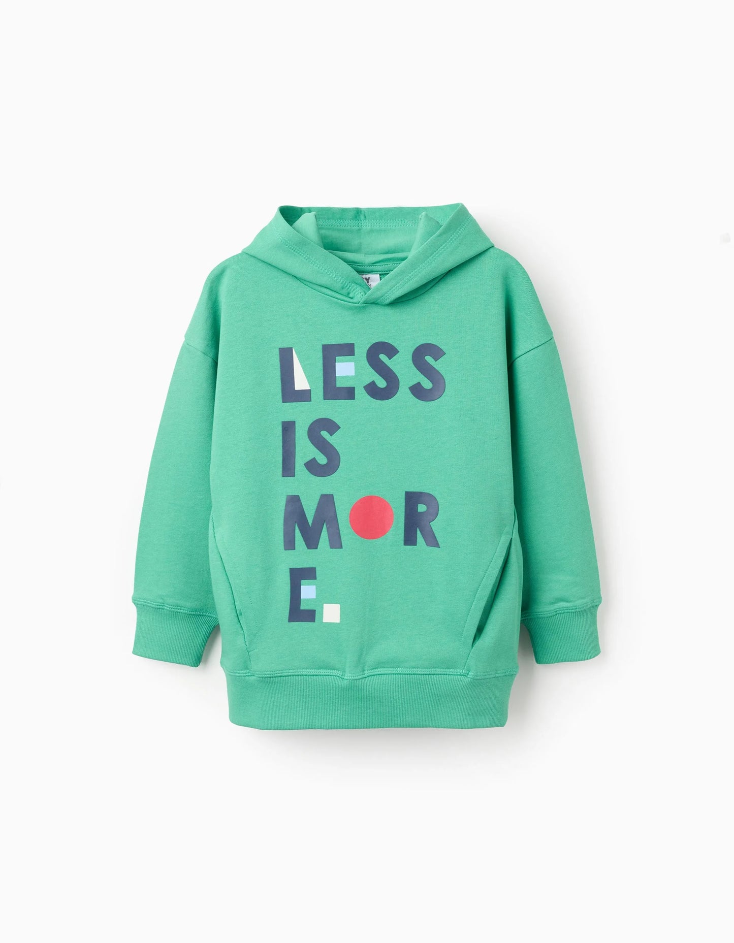 Cotton Hooded Sweatshirt with Print for Boys 'Less is More', Green