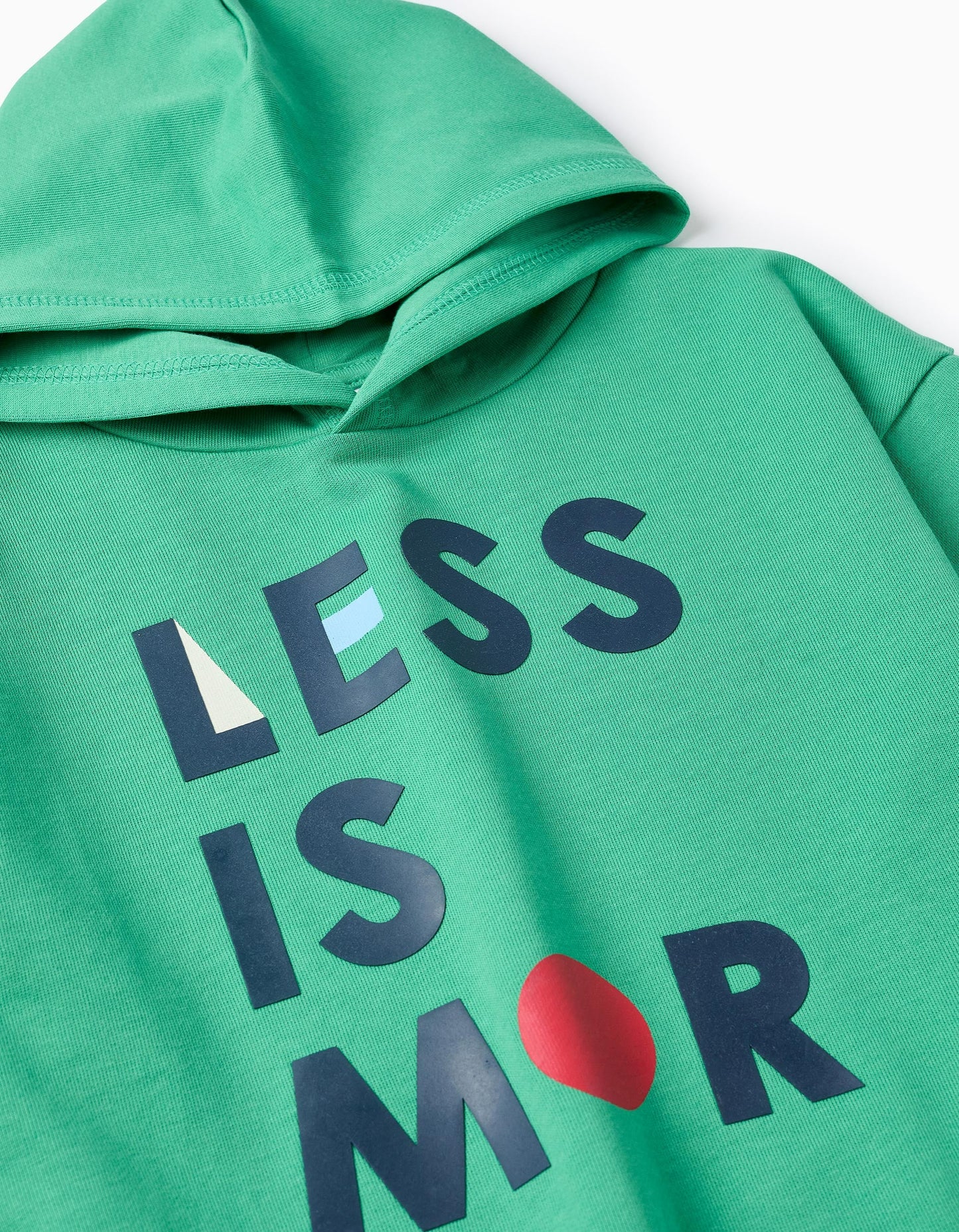Cotton Hooded Sweatshirt with Print for Boys 'Less is More', Green