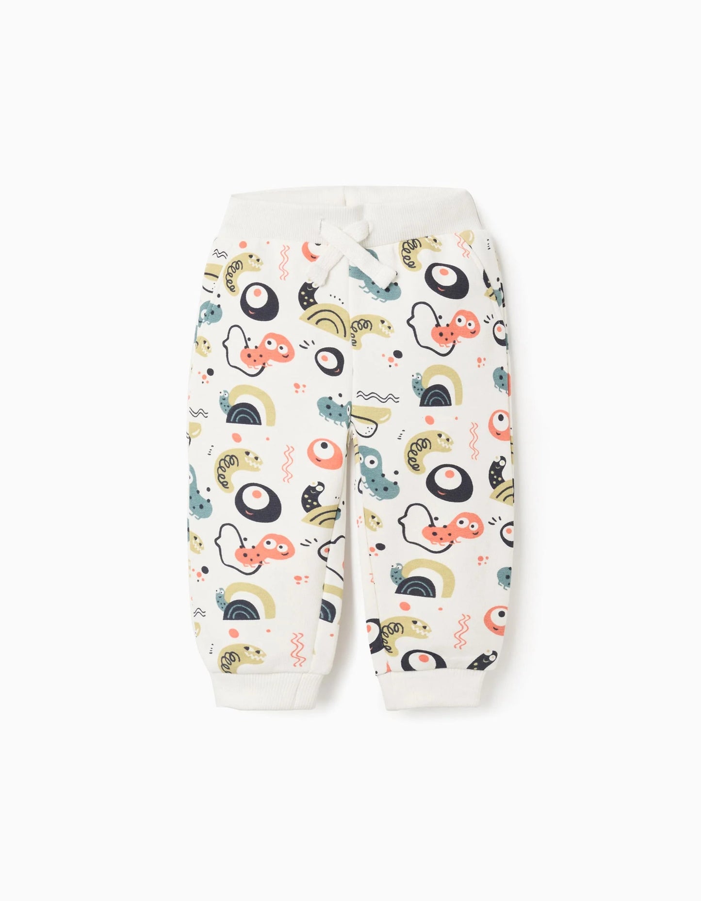 Brushed Joggers with Motif for Boys 'Bugs', White