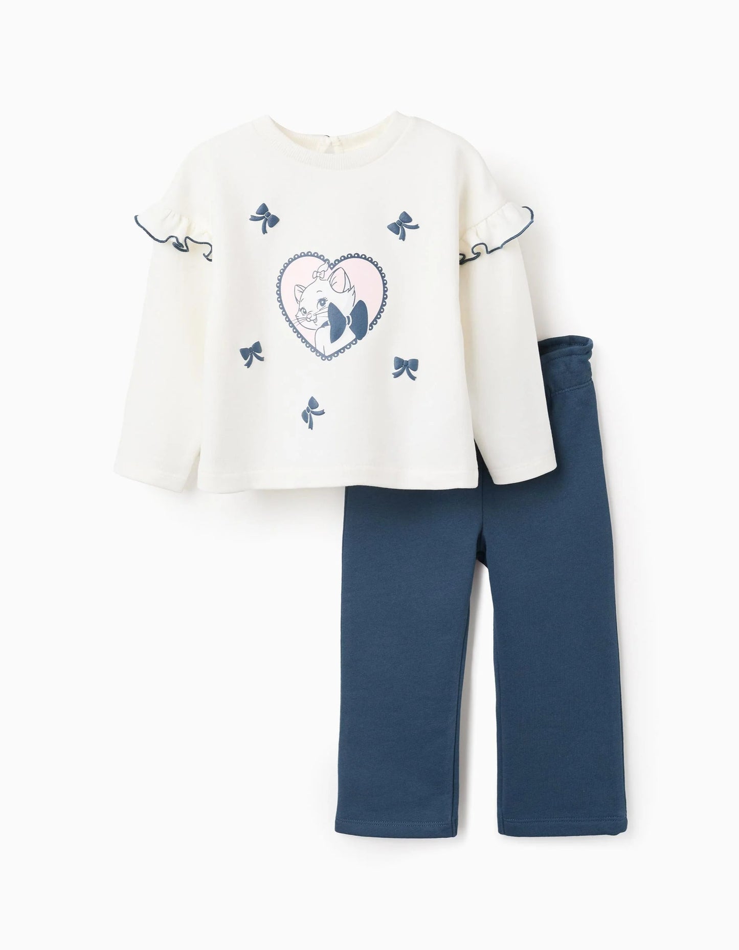 Cotton Tracksuit with Ruffles for Baby Girls 'Marie', White/Blue