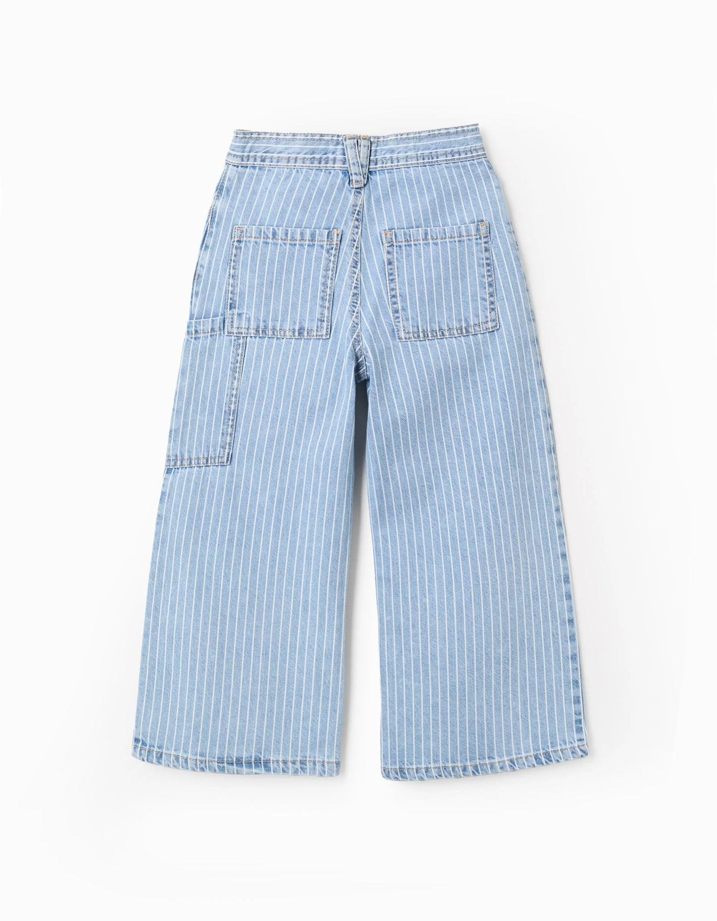 Striped Jeans + Pompom Hair Bobble for Girls, Blue