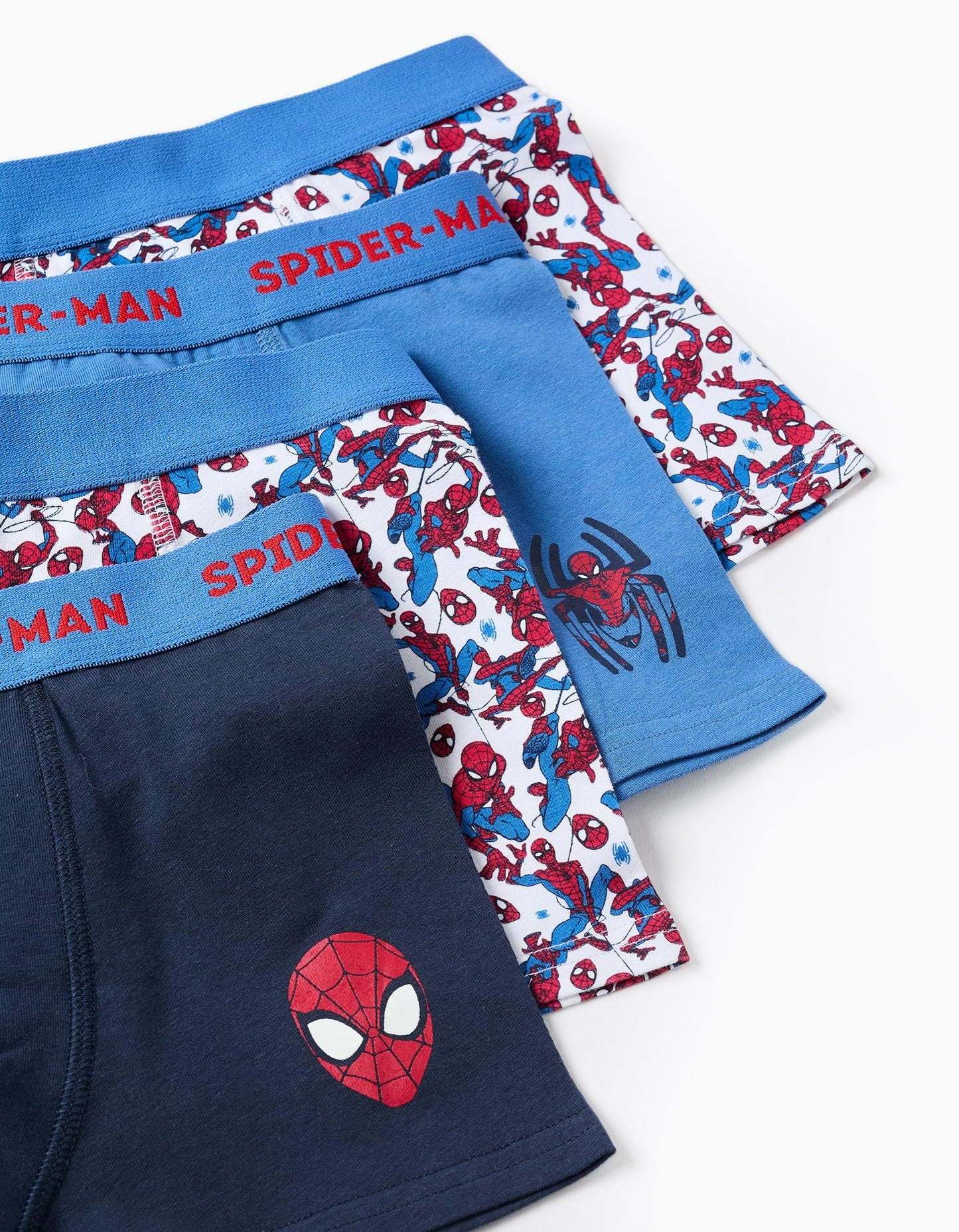 Pack of 4 Boxer Shorts for Boys 'Spiderman', Blue/White/Grey