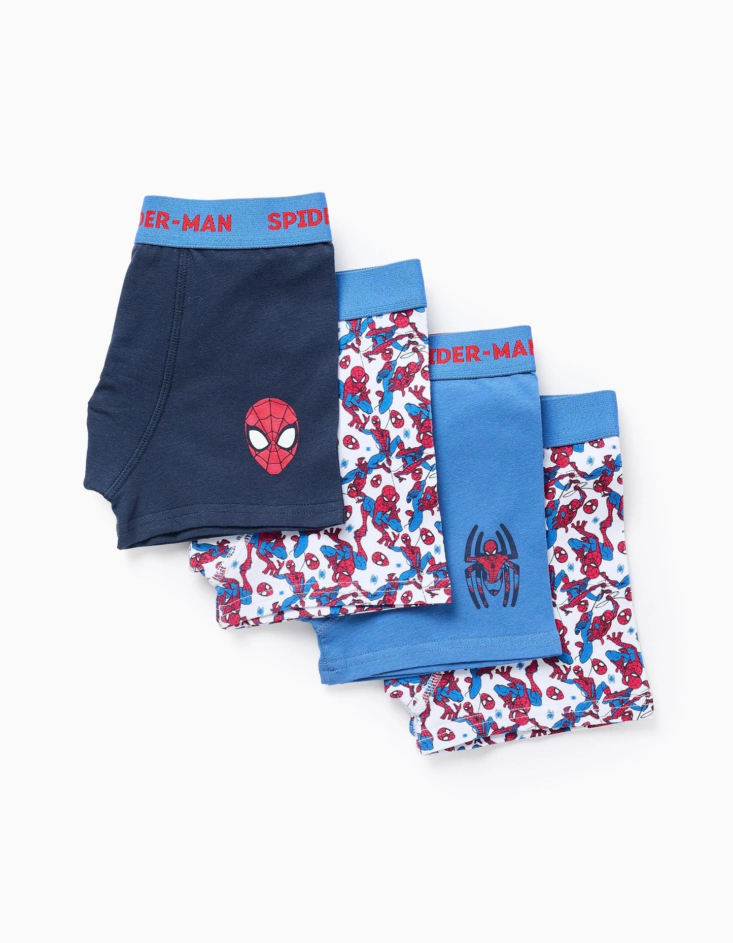 Pack of 4 Boxer Shorts for Boys 'Spiderman', Blue/White/Grey