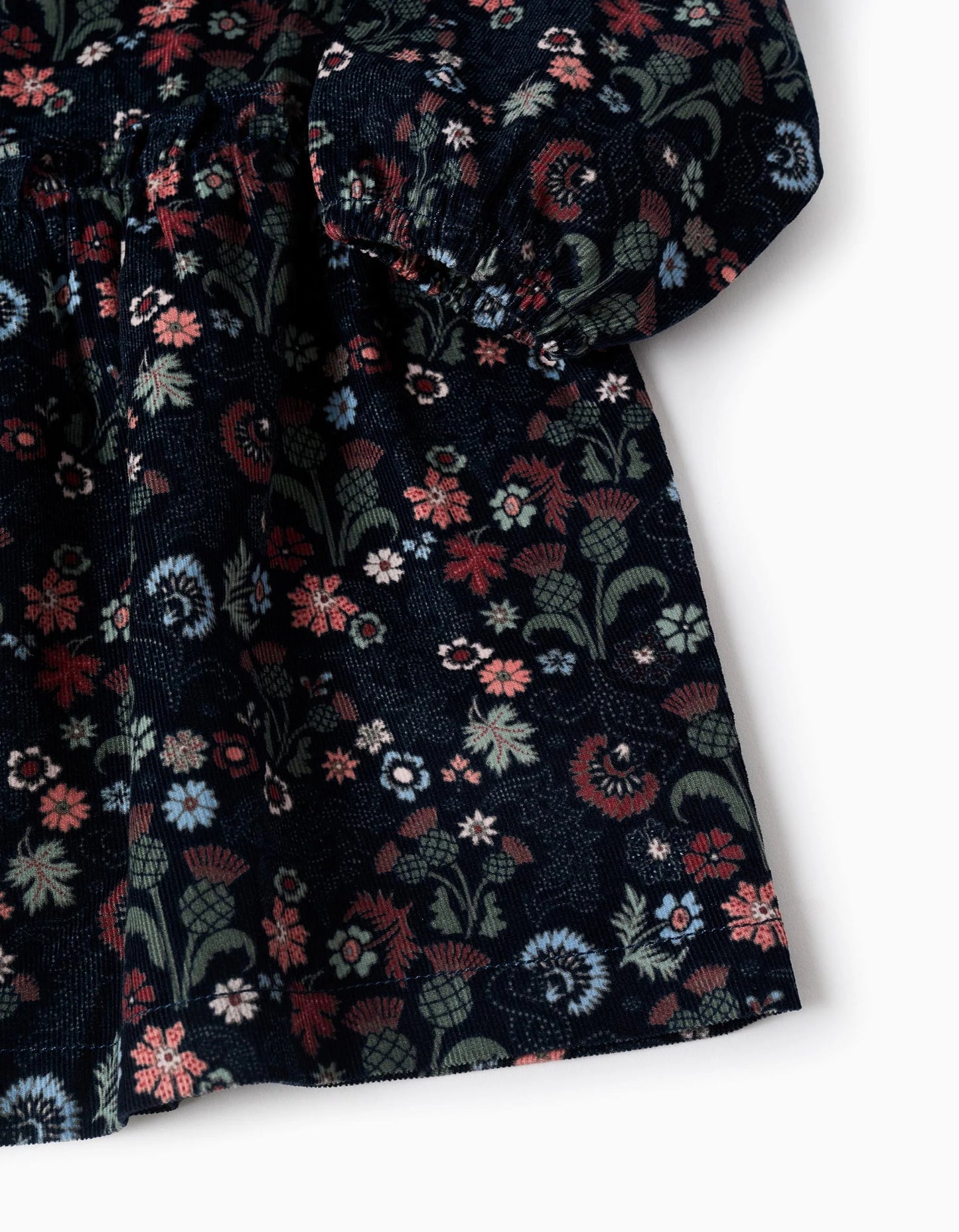 Floral Corduroy Cotton Dress for Girls 'B&S', Blue