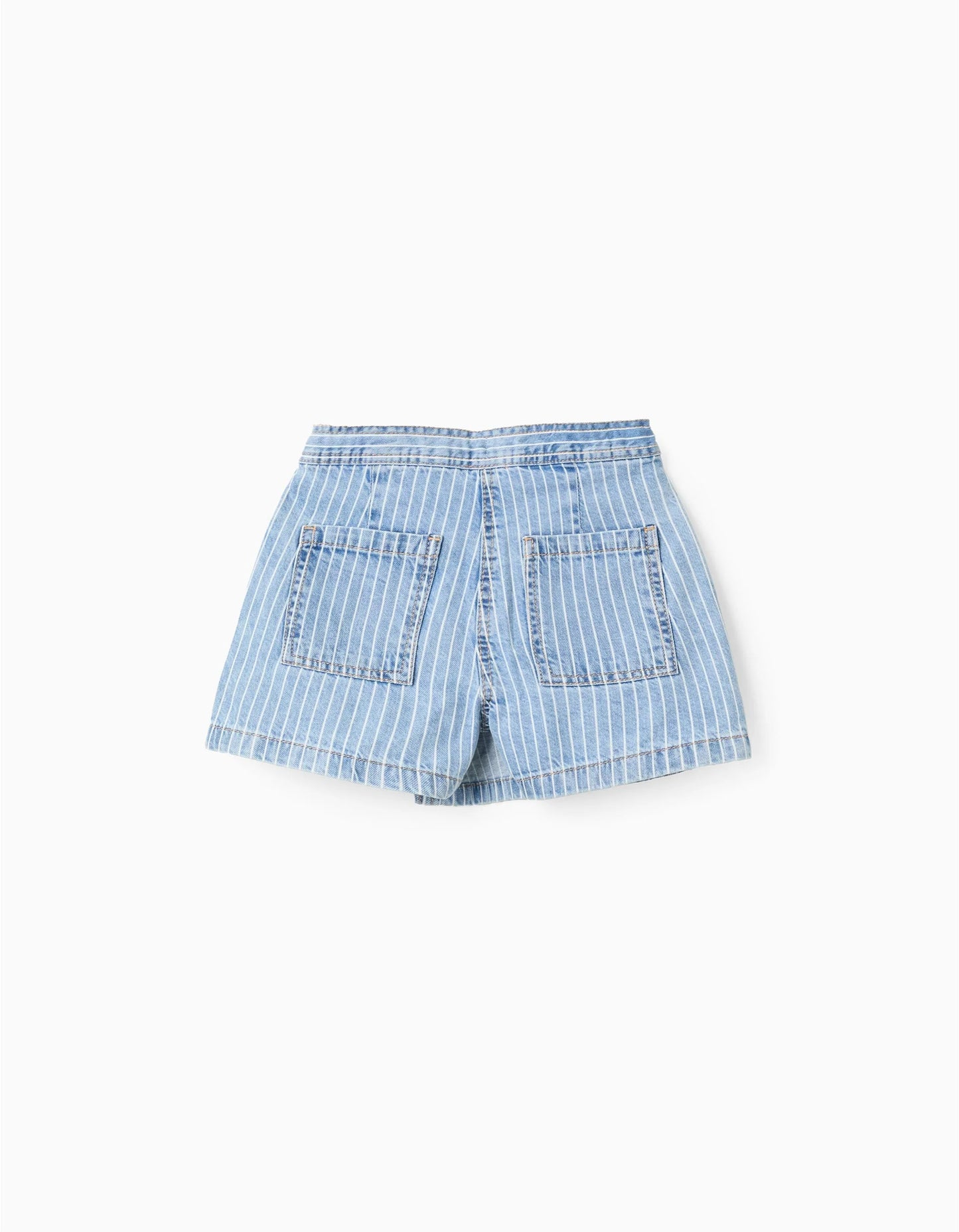Striped Denim Skort + Pompom Bobble for Girls, Blue